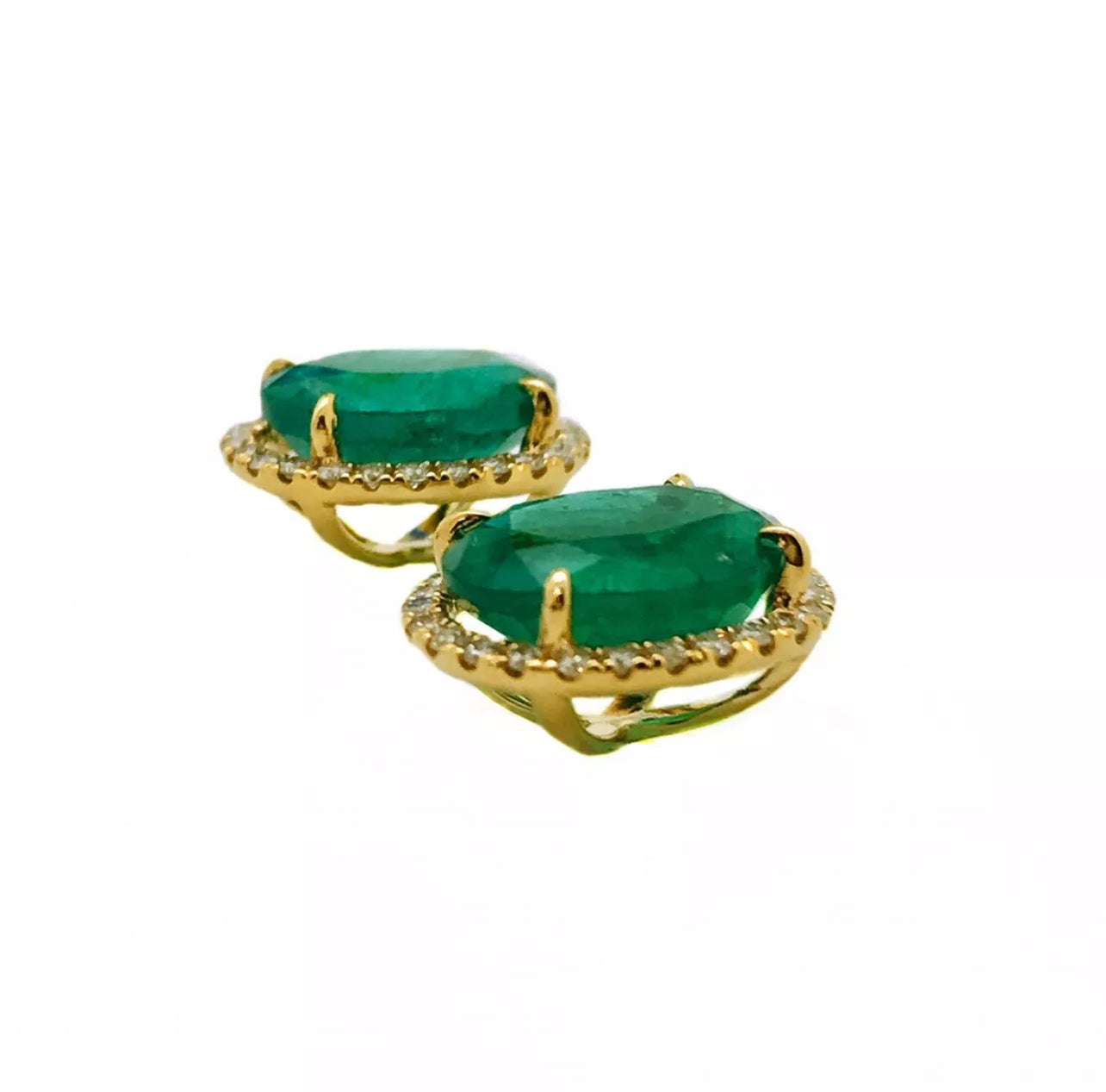 8.44 Ct Emerald F1-F2 (Brazilian)Certified & 0.80 Ct Dia 14K Yellow Gold Earring