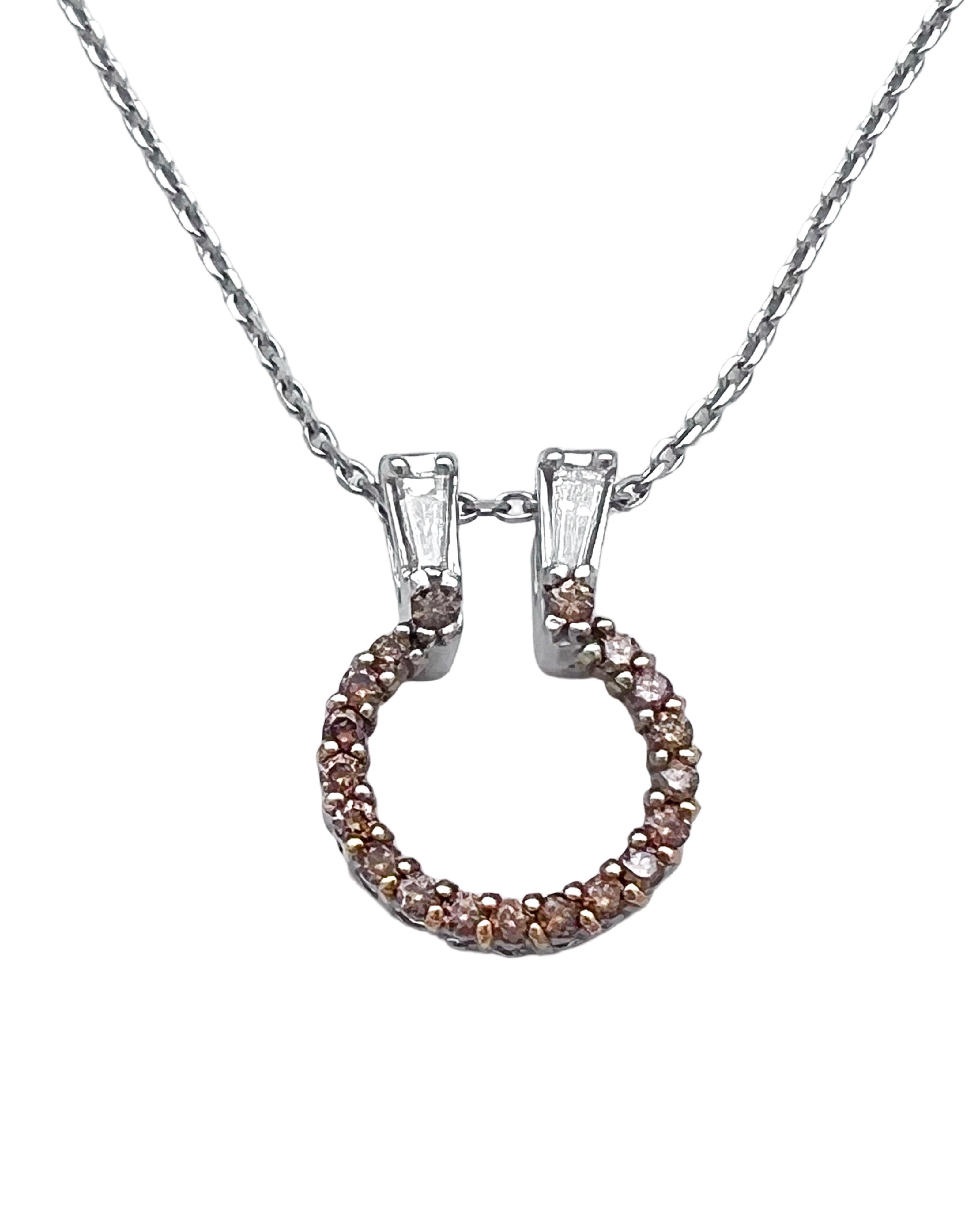 0.40 Carats Chocolate Diamonds & 0.20 Carats Diamonds VS2 Set 14 Karat White Gold Pendant With 18” Adjustable 16” White Gold Rolo Chain