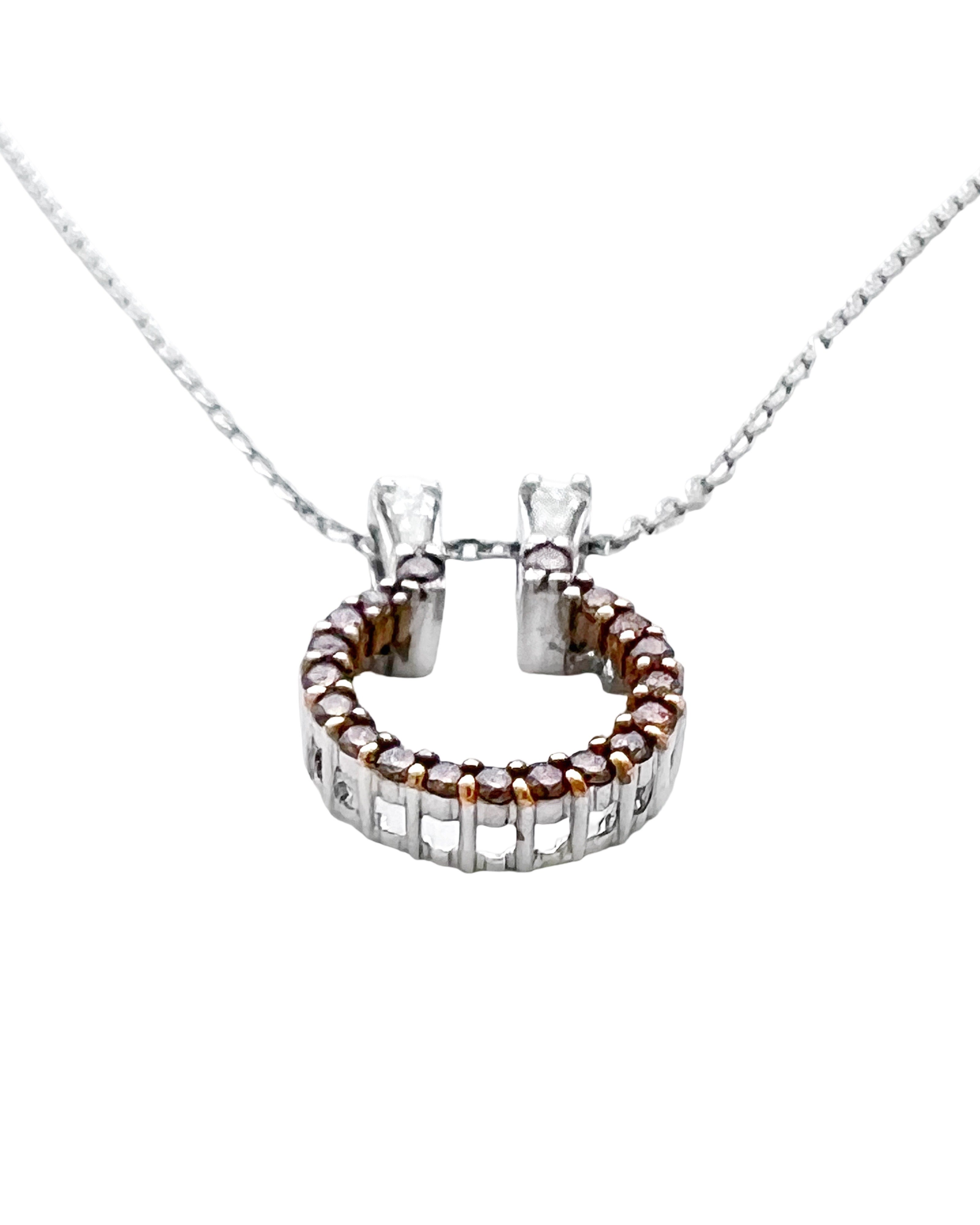 0.40 Carats Chocolate Diamonds & 0.20 Carats Diamonds VS2 Set 14 Karat White Gold Pendant With 18” Adjustable 16” White Gold Rolo Chain