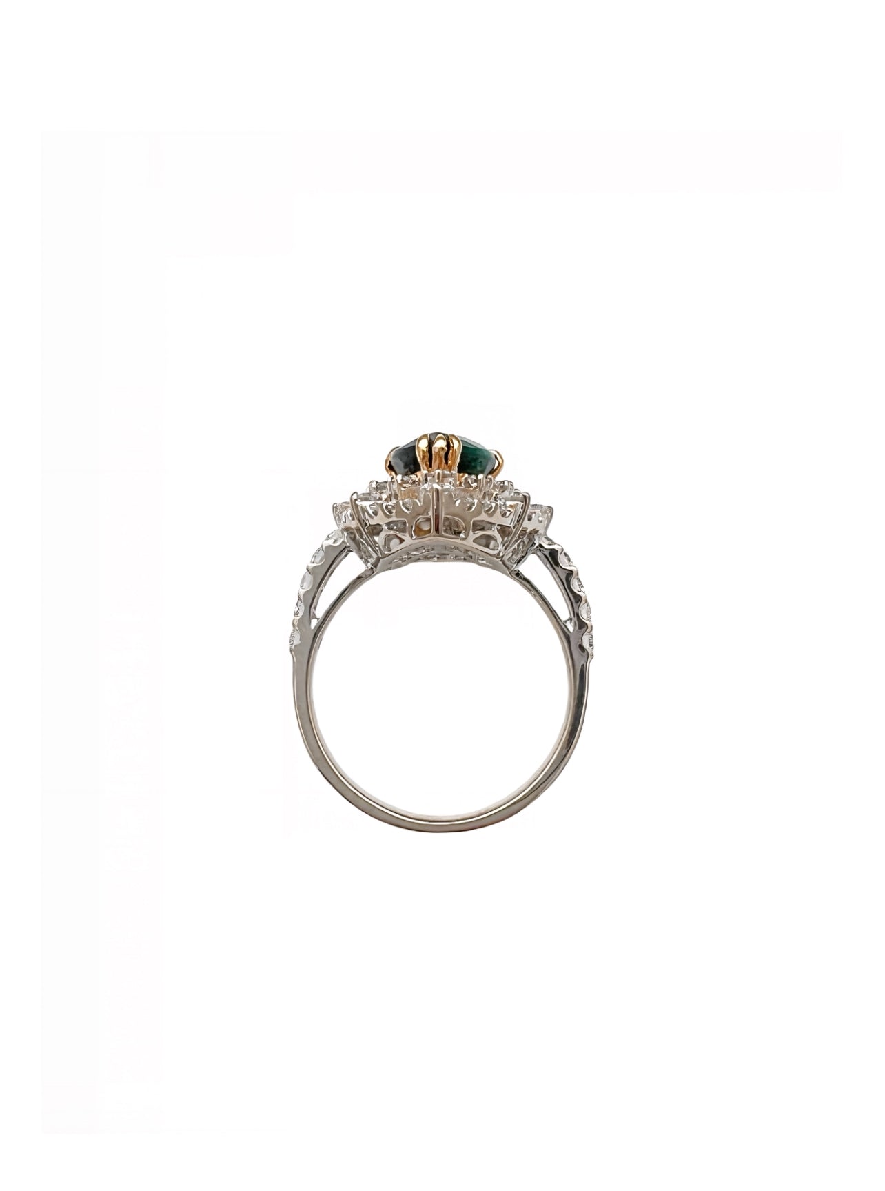 2.10 Carats Trapiche Colombian Emerald, No-Oil (Certified) & 1.28 Carats Diamonds VS2 Set 18K White & Yellow Gold Ring