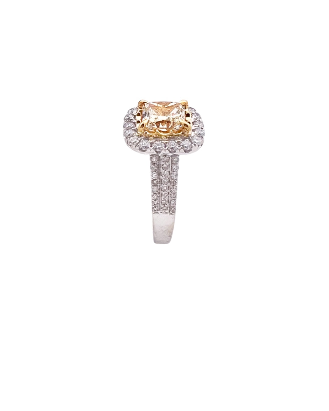 1.56 Carats Natural Diamond Faint Yellow (Center Stone) VS1 Certified W/ 0.84 Carats Diamonds 14Kt White & Yellow Gold Ring