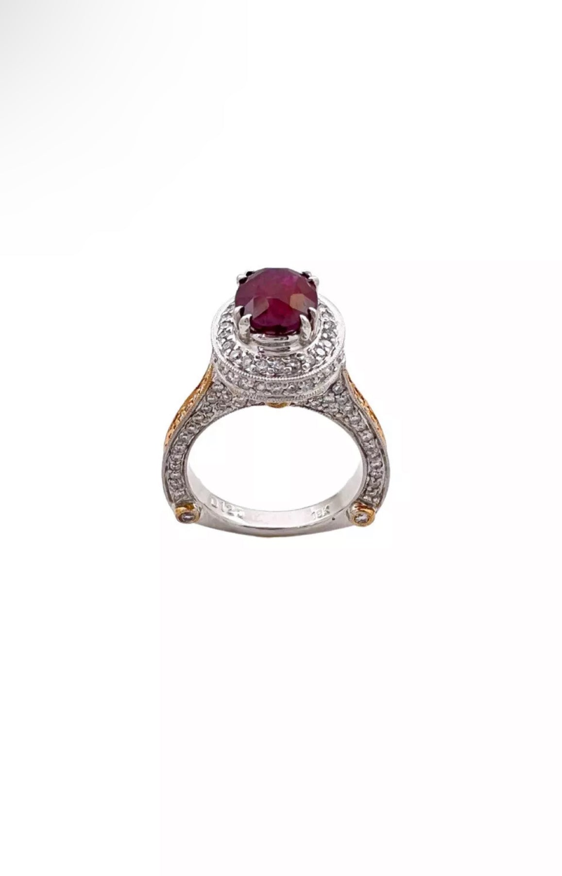 2.22Cts Ruby Heated GIA (Certified) & 1.20Cts Diamonds Set In 18K Rose-White Gold Ring