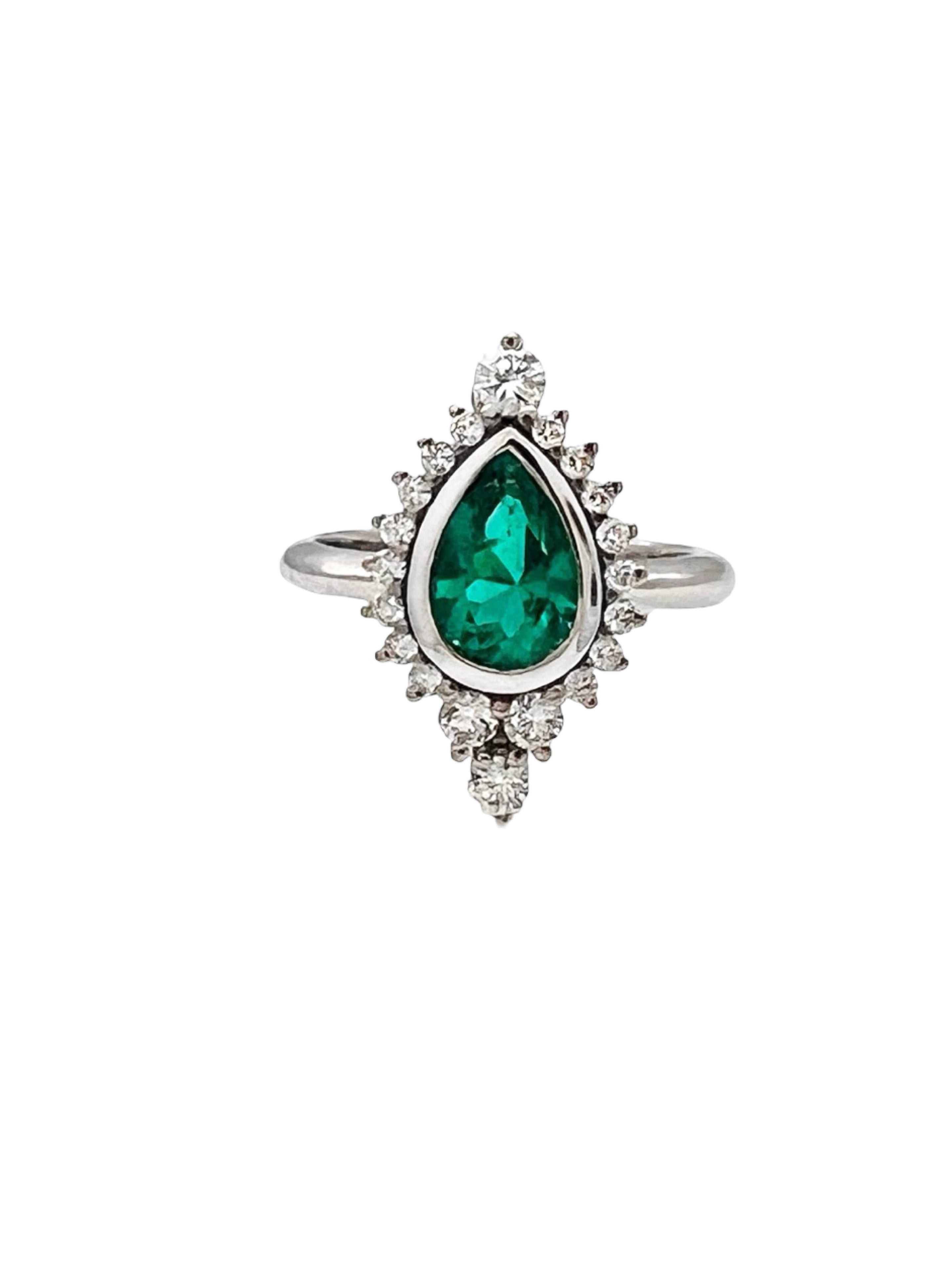1.21 Carats Colombian Emerald F1 (Certified) & 0.45 Carats Diamond VS2 Set in 14 Karat Yellow Gold Ring