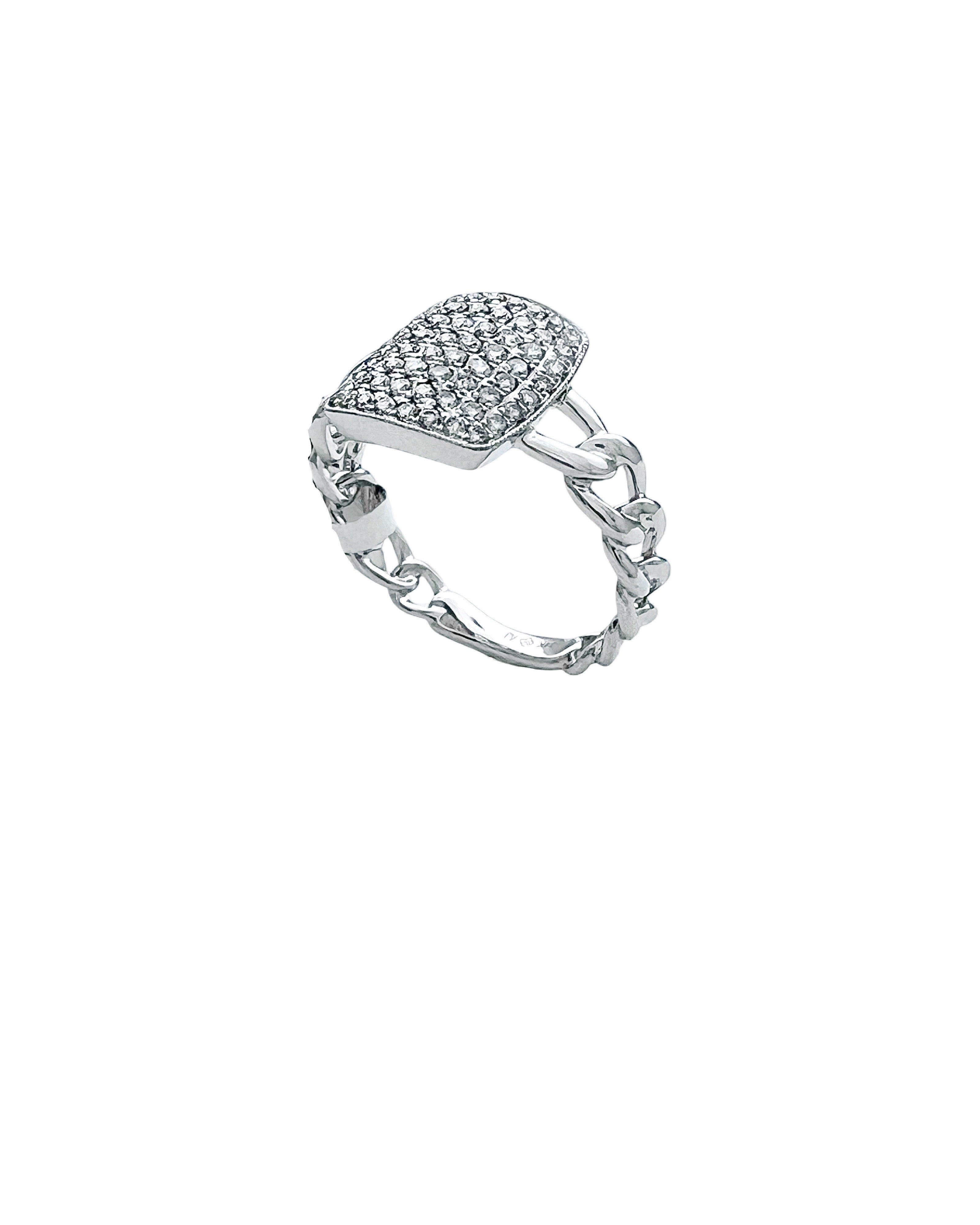 0.45 Carats Diamonds VS2 Set In 14 Karat White Gold Cuban Ring