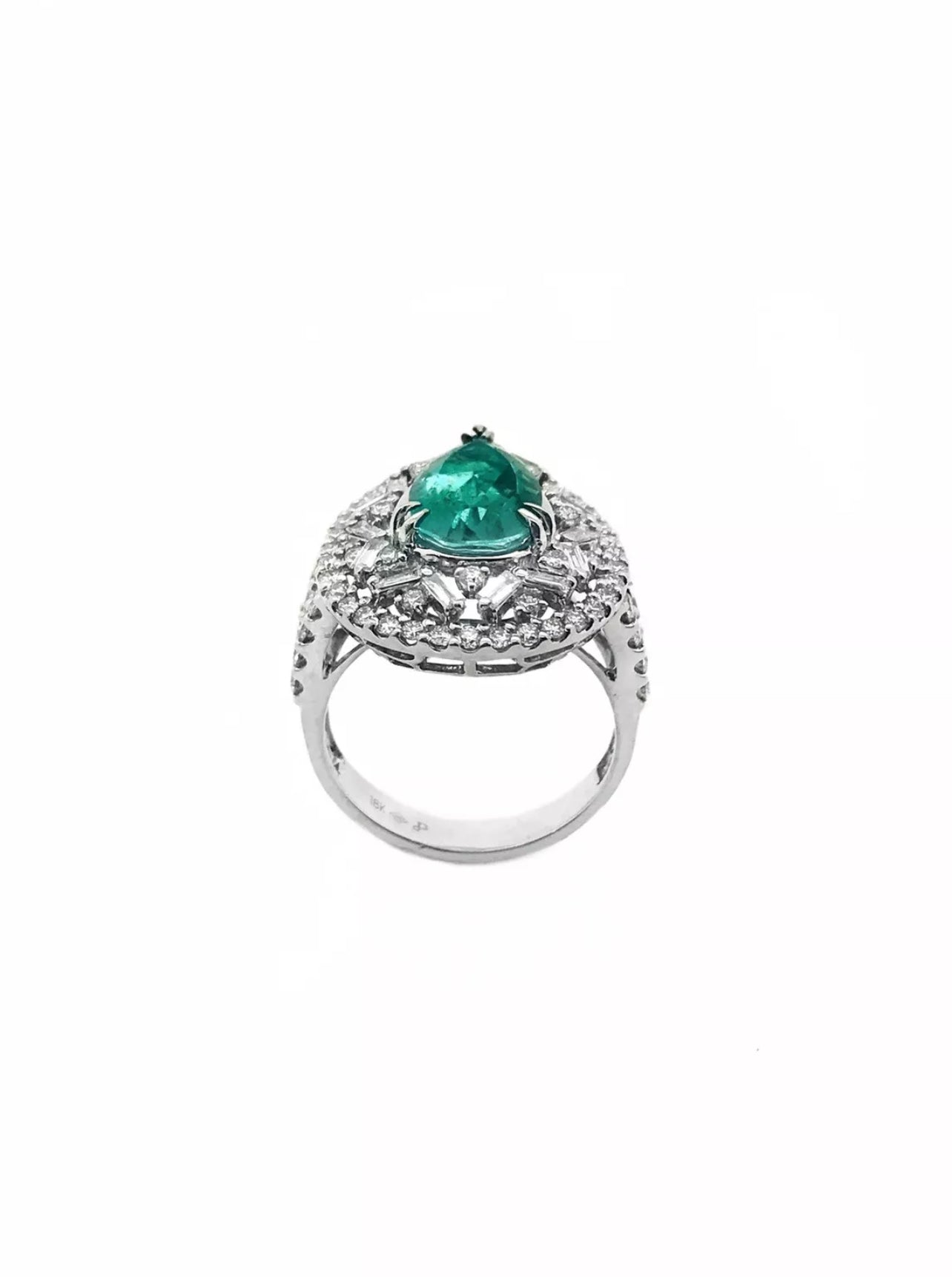 2.86 Cts. Emerald F2 (Colombian) Cert. & 1.92 Cts. Diamonds 18K White Gold Ring