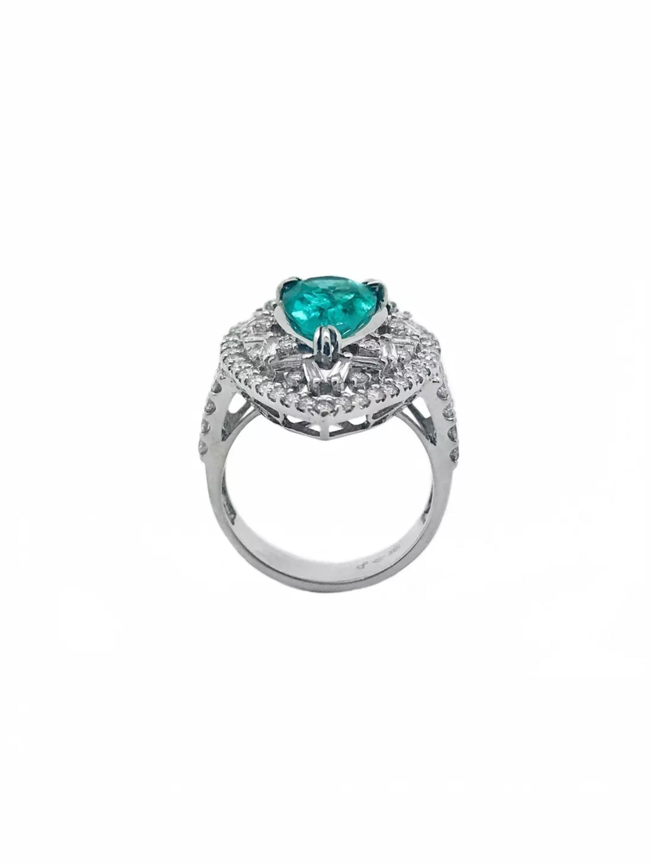 2.86 Cts. Emerald F2 (Colombian) Cert. & 1.92 Cts. Diamonds 18K White Gold Ring
