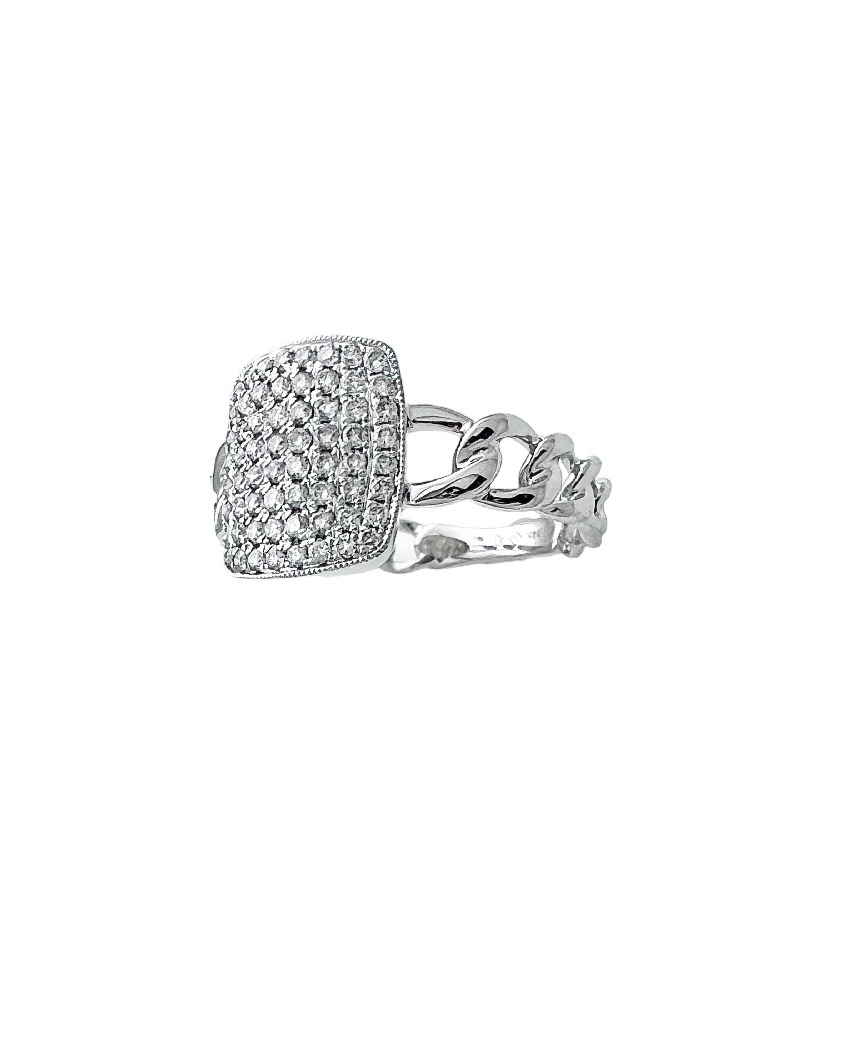 0.45 Carats Diamonds VS2 Set In 14 Karat White Gold Cuban Ring