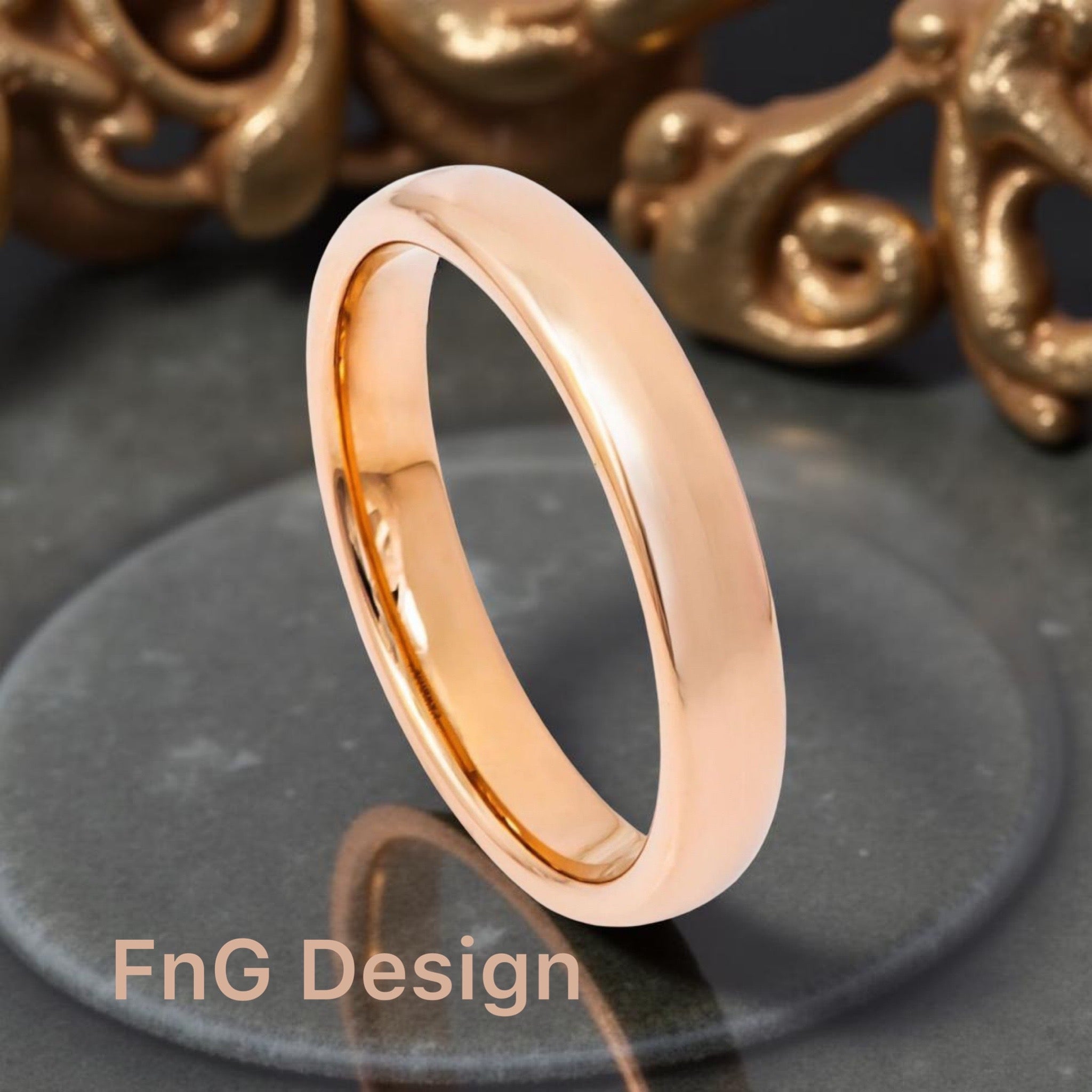 Rose Gold Tungsten Carbide 4mm ion Plating Domed hi-Polished Ring
