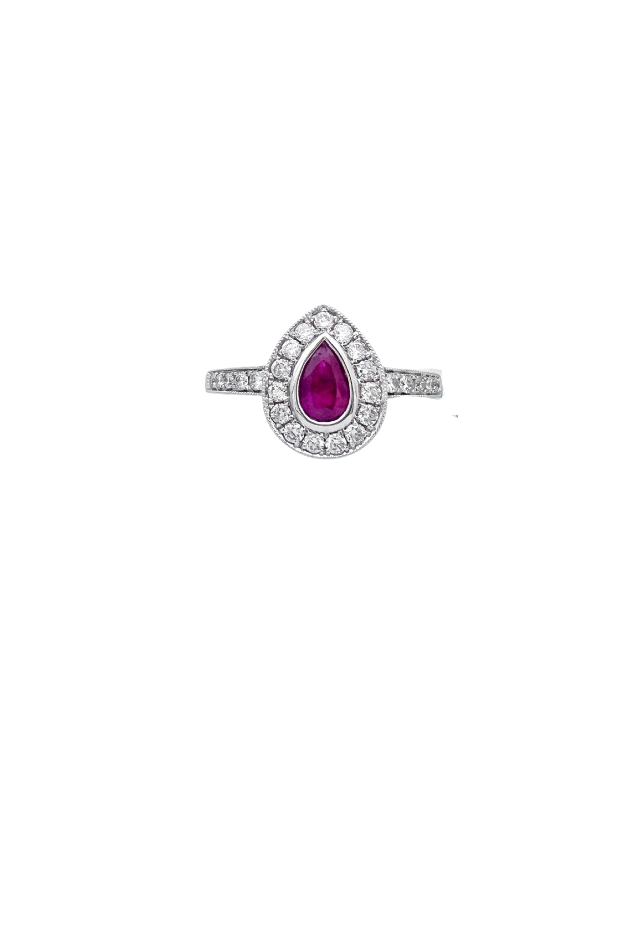 0.26 Carats Diamond VS2 & 0.39 Carats Red Ruby Set In 14 Karat White Gold Ring