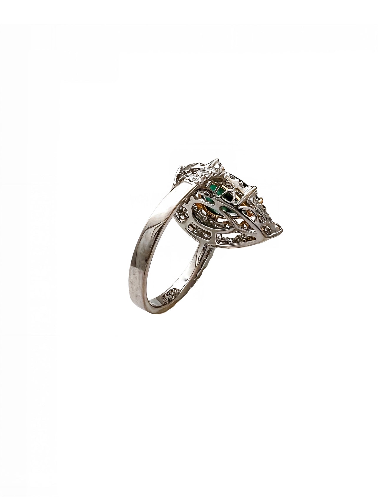 2.10 Carats Trapiche Colombian Emerald, No-Oil (Certified) & 1.28 Carats Diamonds VS2 Set 18K White & Yellow Gold Ring