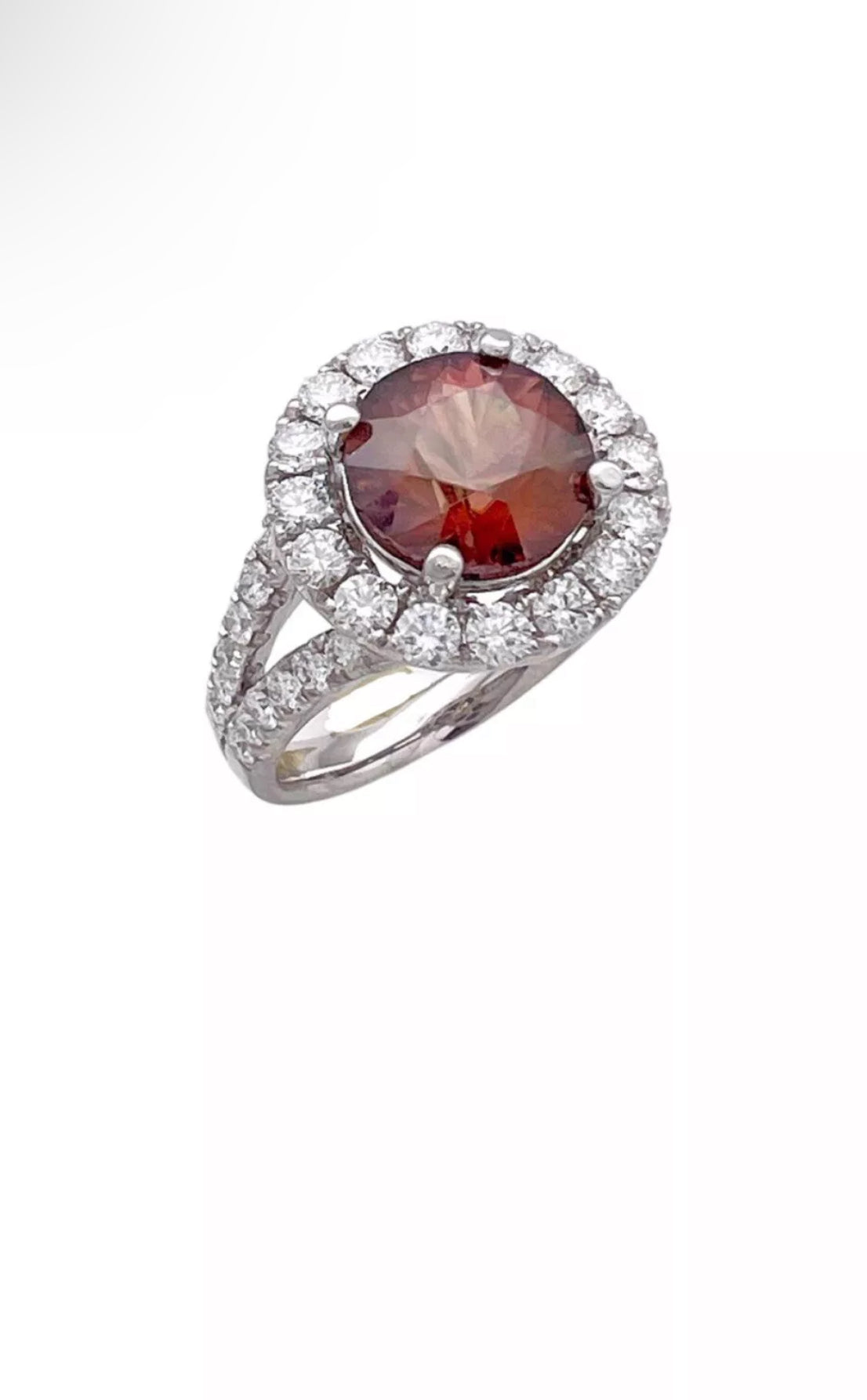 4.17Cts Orangy-Brown Zircon(Certified) & 1.52Cts Diamonds 14K White Gold Ring