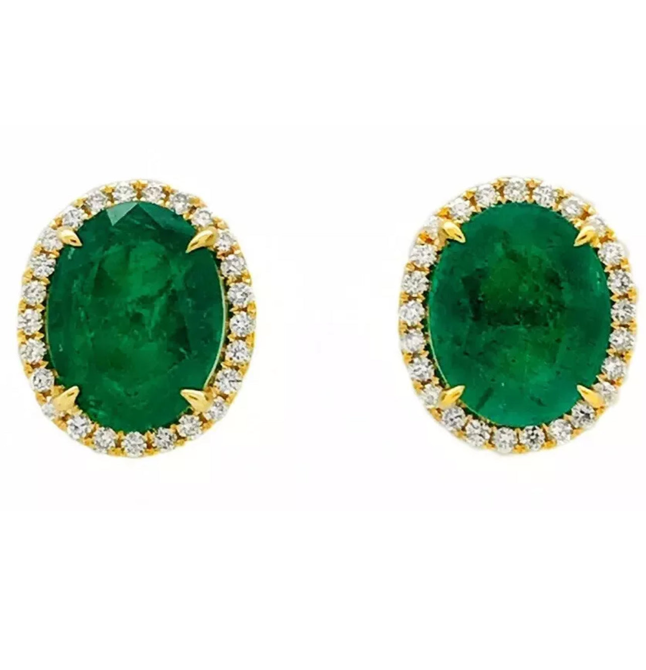 8.44 Ct Emerald F1-F2 (Brazilian)Certified & 0.80 Ct Dia 14K Yellow Gold Earring