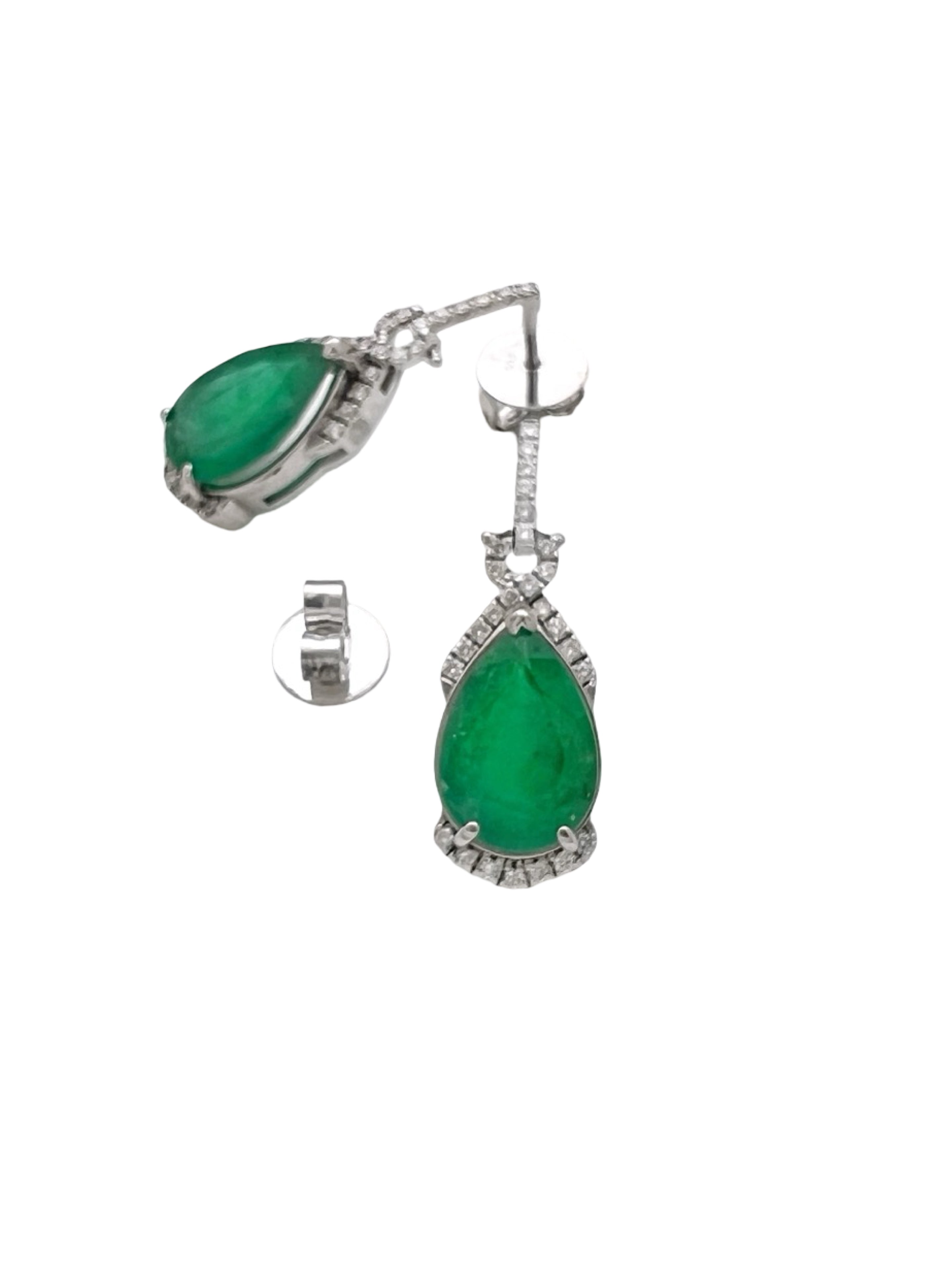 5.76 Carats Colombian Emeralds F1 (Certified) & 0.81 Carats Diamonds Set in 14K White Gold Earrings
