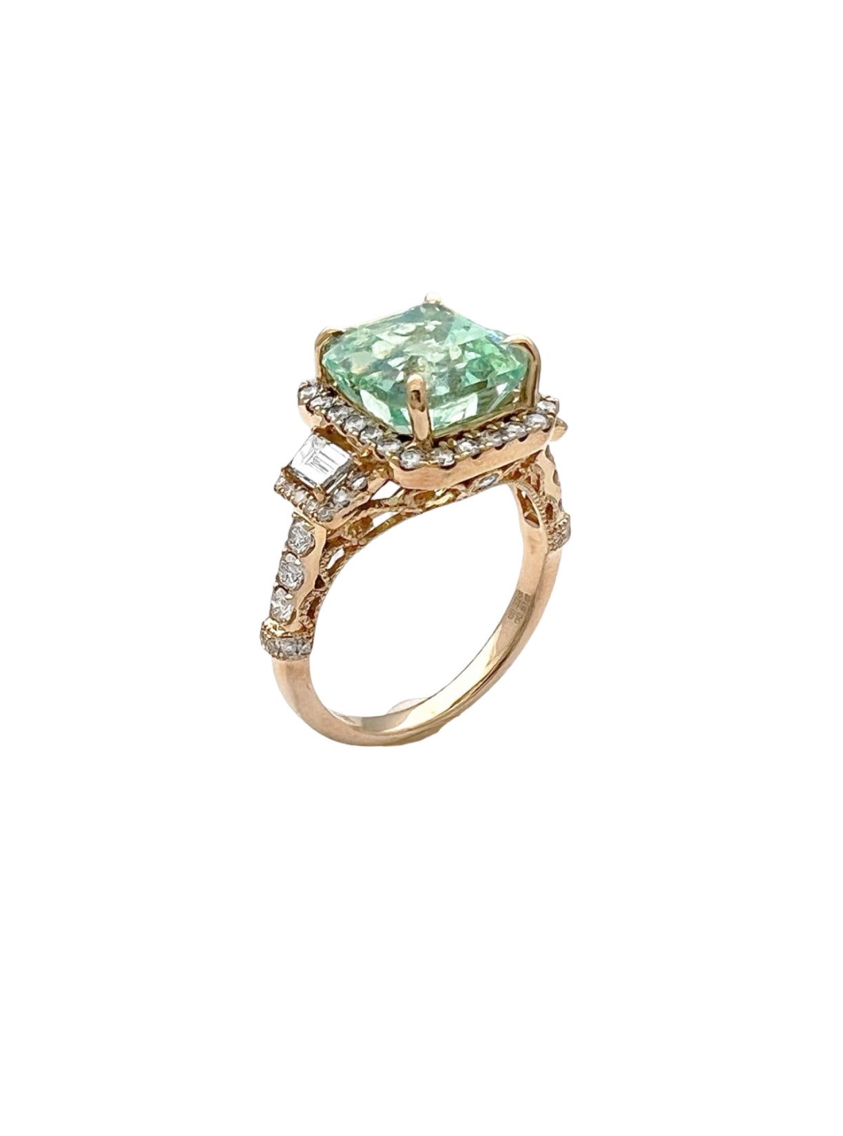 4.19 Carats Colombian Emerald No Oil (Certified) & 1.13 Carats Diamonds VS2 Set In 14 Karat Yellow Gold Ring