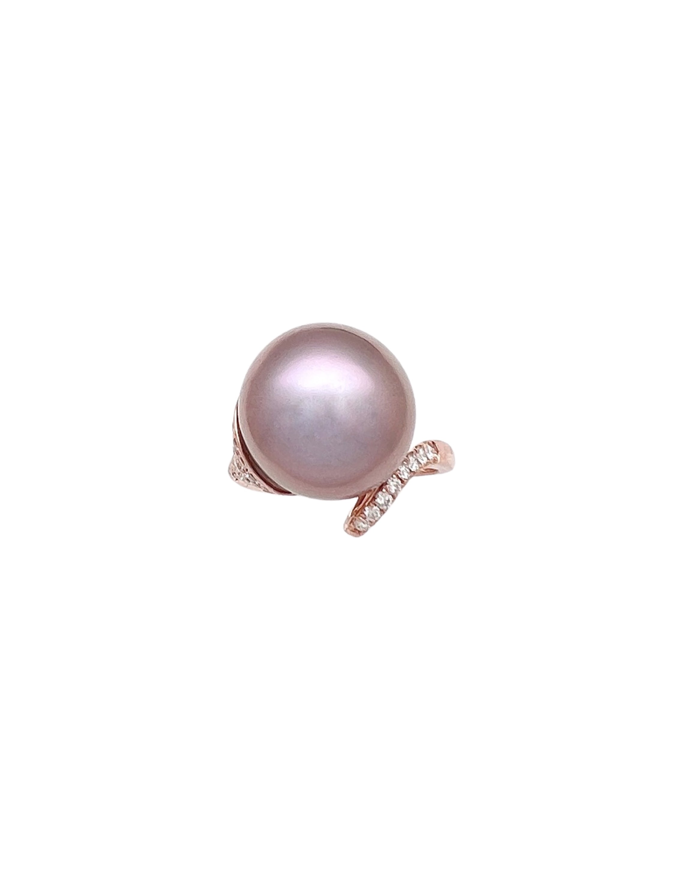 12.6MM Certified Aubergine South Sea Pearl & 0.31 Carats Diamonds Set In 18 Karat Rose Gold Ring