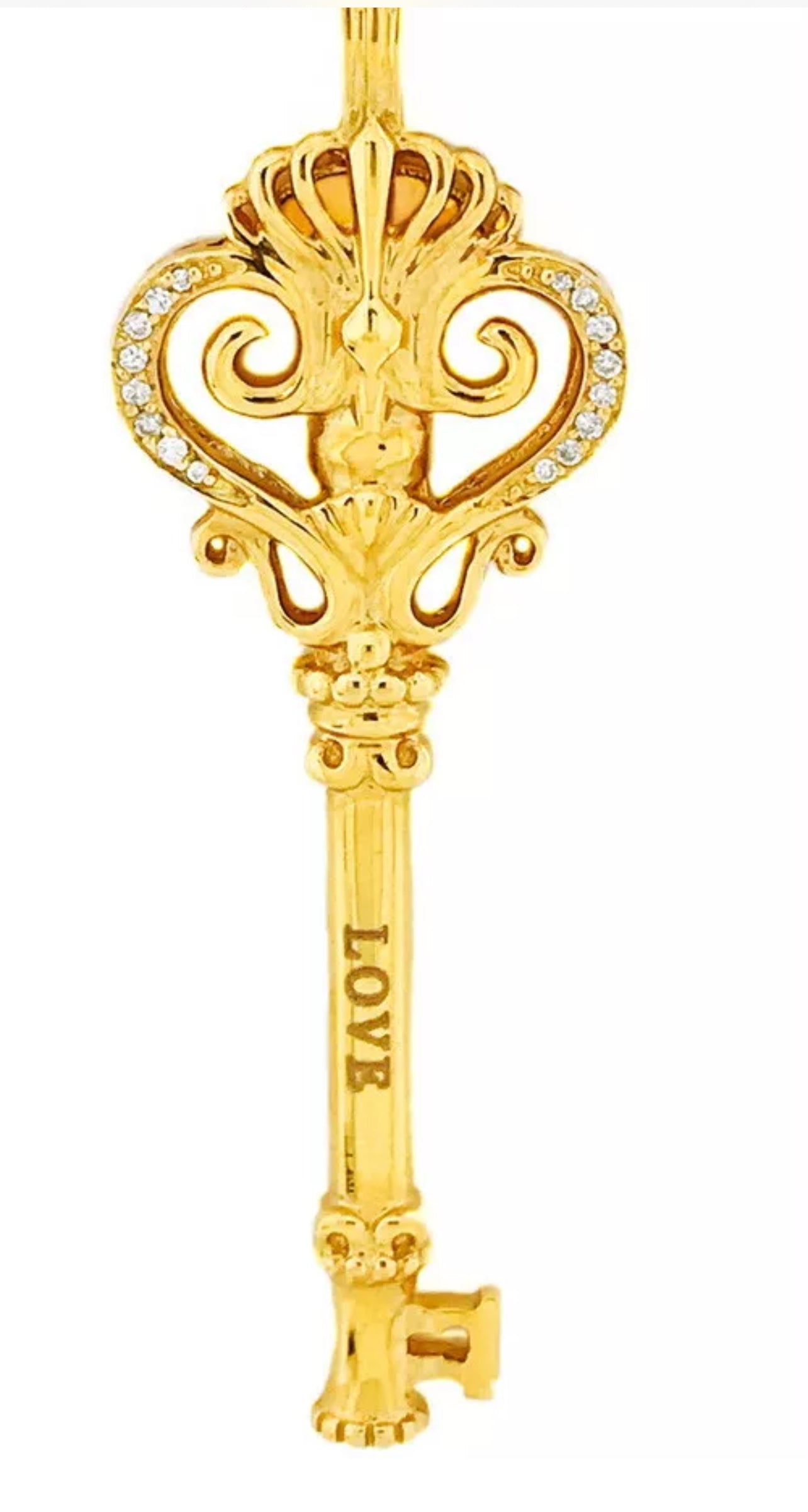 0.12 Carats Diamonds 14K Yellow Gold “Love” Key Pendant & Chain