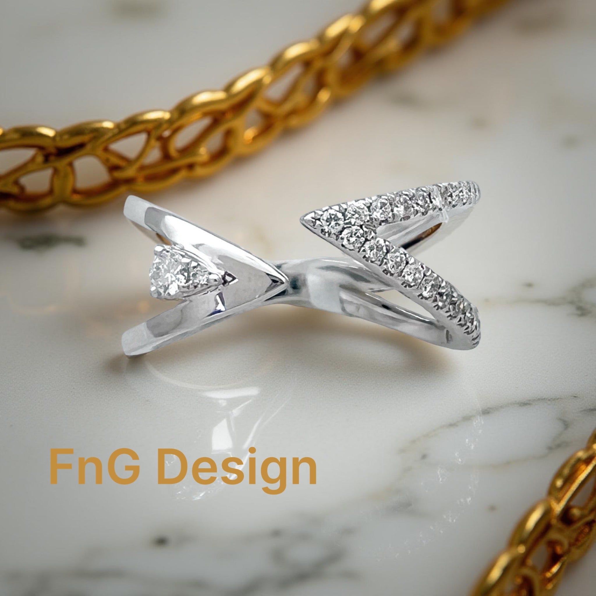 0.25 Carats Diamonds VS2 Set In 14 Karat White Gold Bi-Pass Ring