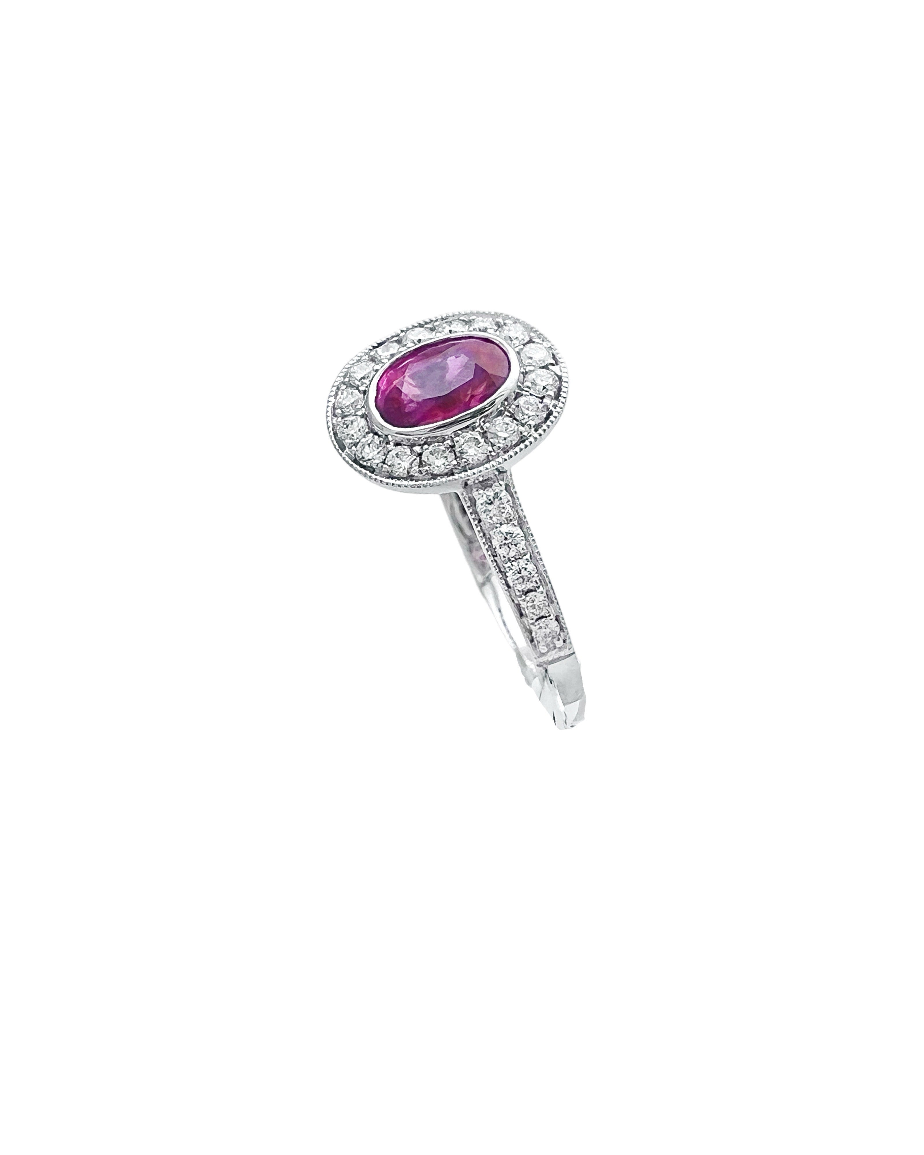 0.29 Carats Diamond VS2 & 0.76 Carats Red Ruby Set In 14 Karat White Gold Ring