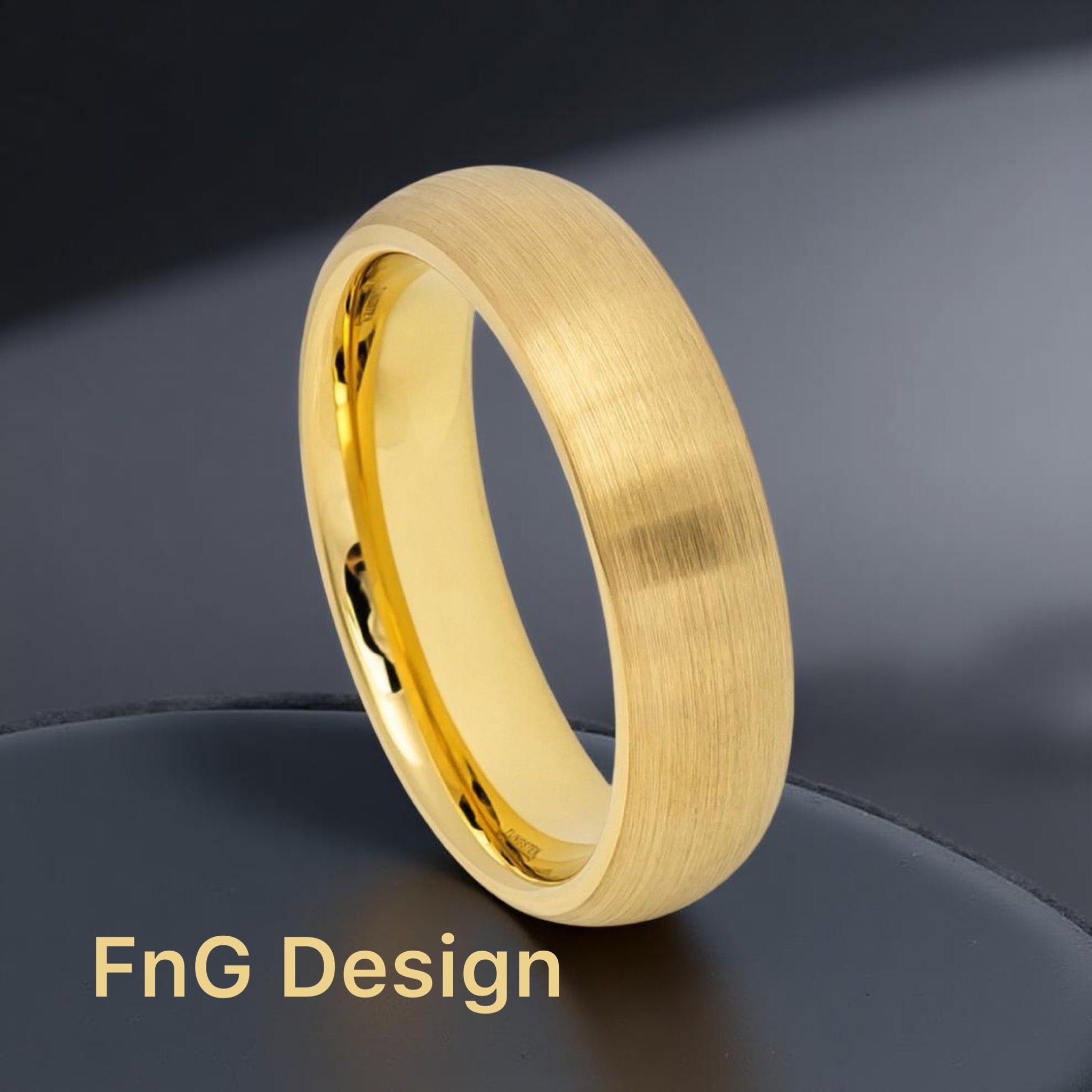 Gold Tungsten Carbide 6mm ion Plating Domed Brushed Ring