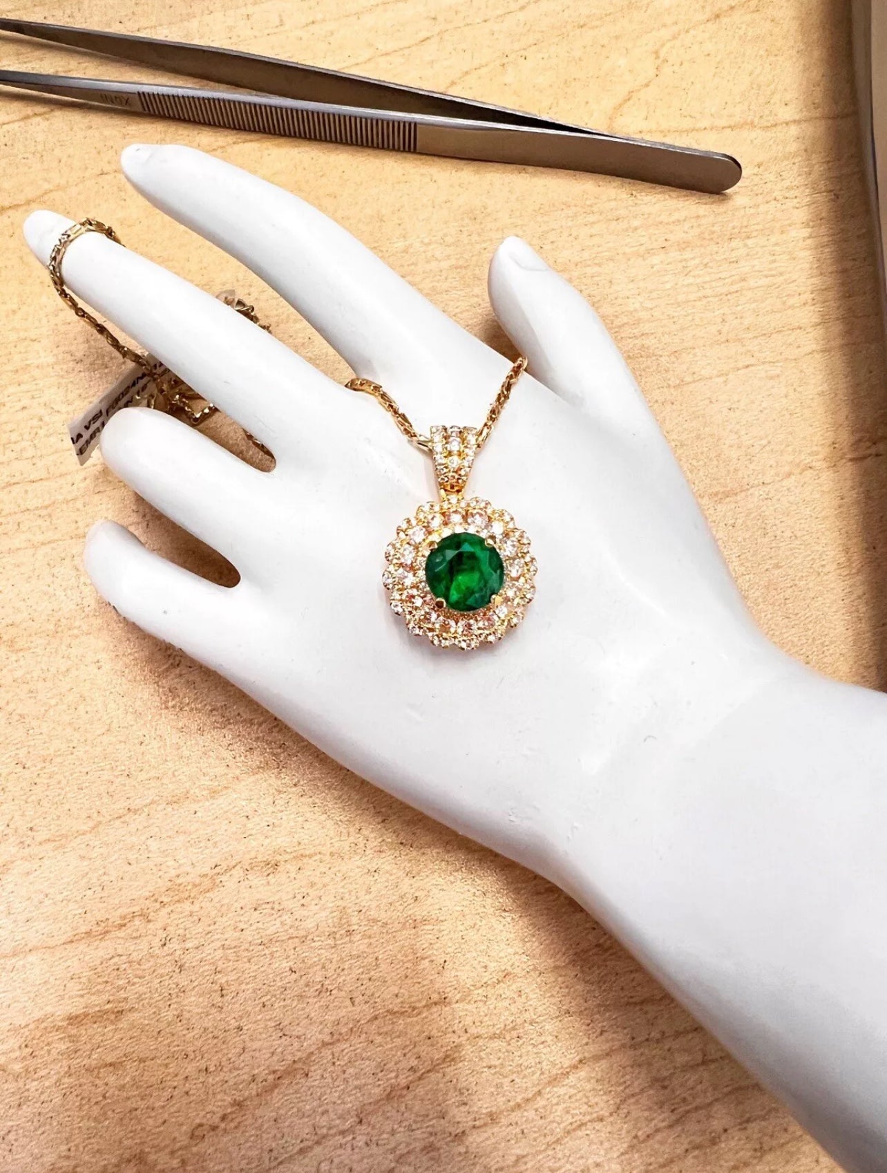 2.31Ct Trapiche Emerald N/O (Col.)Cert. & 1.84Ct Dia 18K Yel-Gold Pendant-Chain