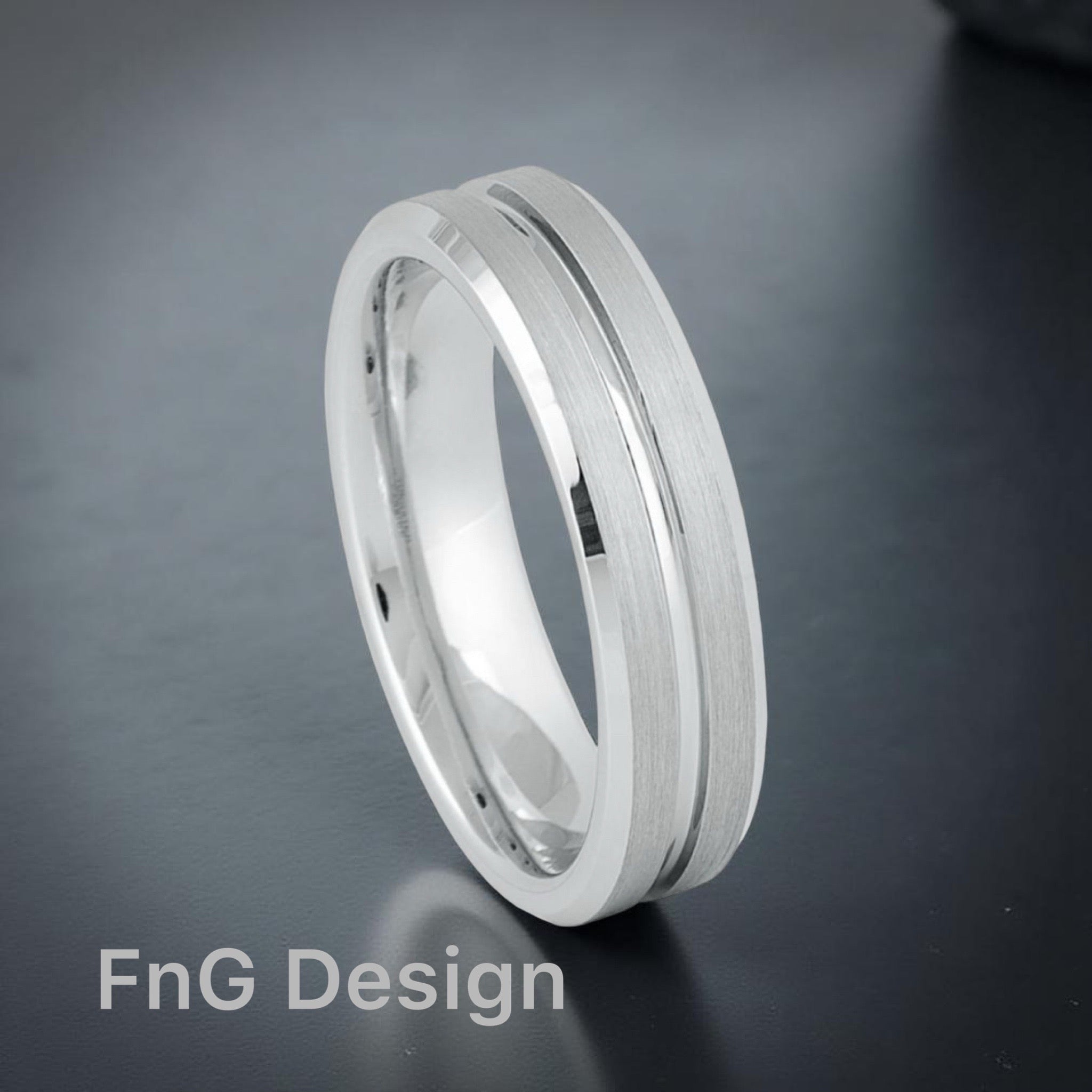 White Tungsten Carbide 6mm ion Plating hi-Polished Bevel Flat & Grooved Brushed Finish Ring