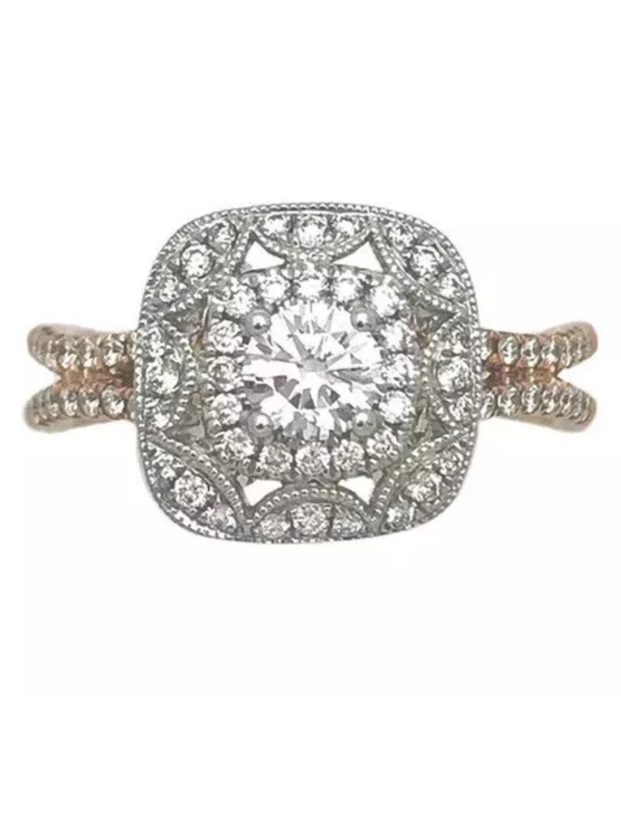 0.32 Cts. Dia (Ctr)/ 0.58 Cts. Dia VS2 14K White & Rose Gold  Engagement Ring