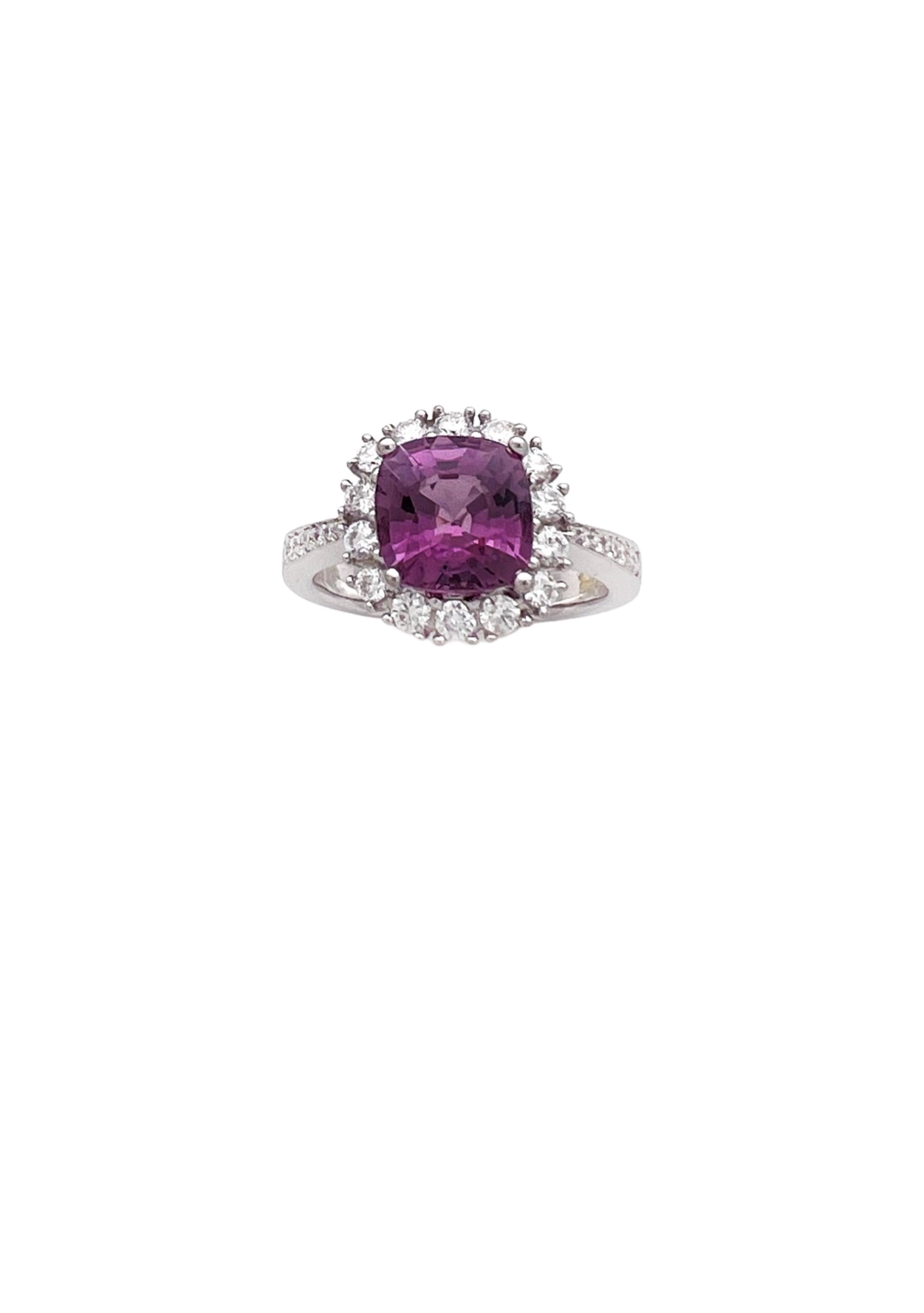 2.46Cts Spinel (Lavendar) No Treatment (Certified) & 0.75Cts Diamonds Set In 14K White Gold Ring
