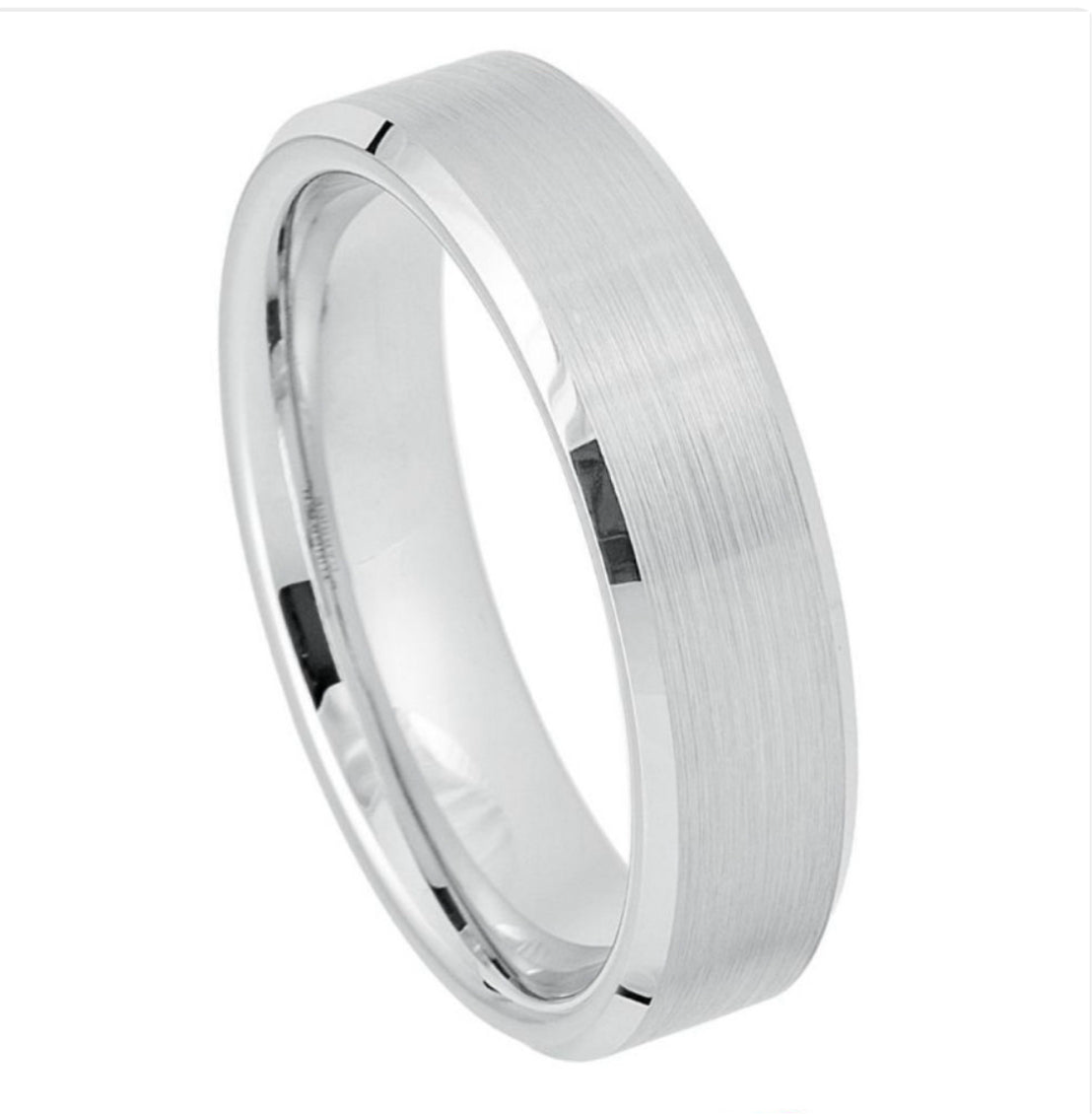 White Tungsten Carbide 6mm ion-Plating Beveled hi-Polished Brushed Finish Ring