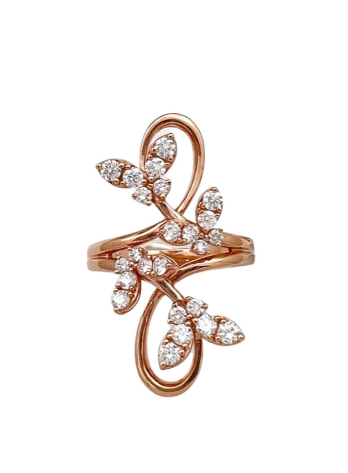 1.12 Carats Diamonds 18K Rose Gold Fluttering Butterflies Ring