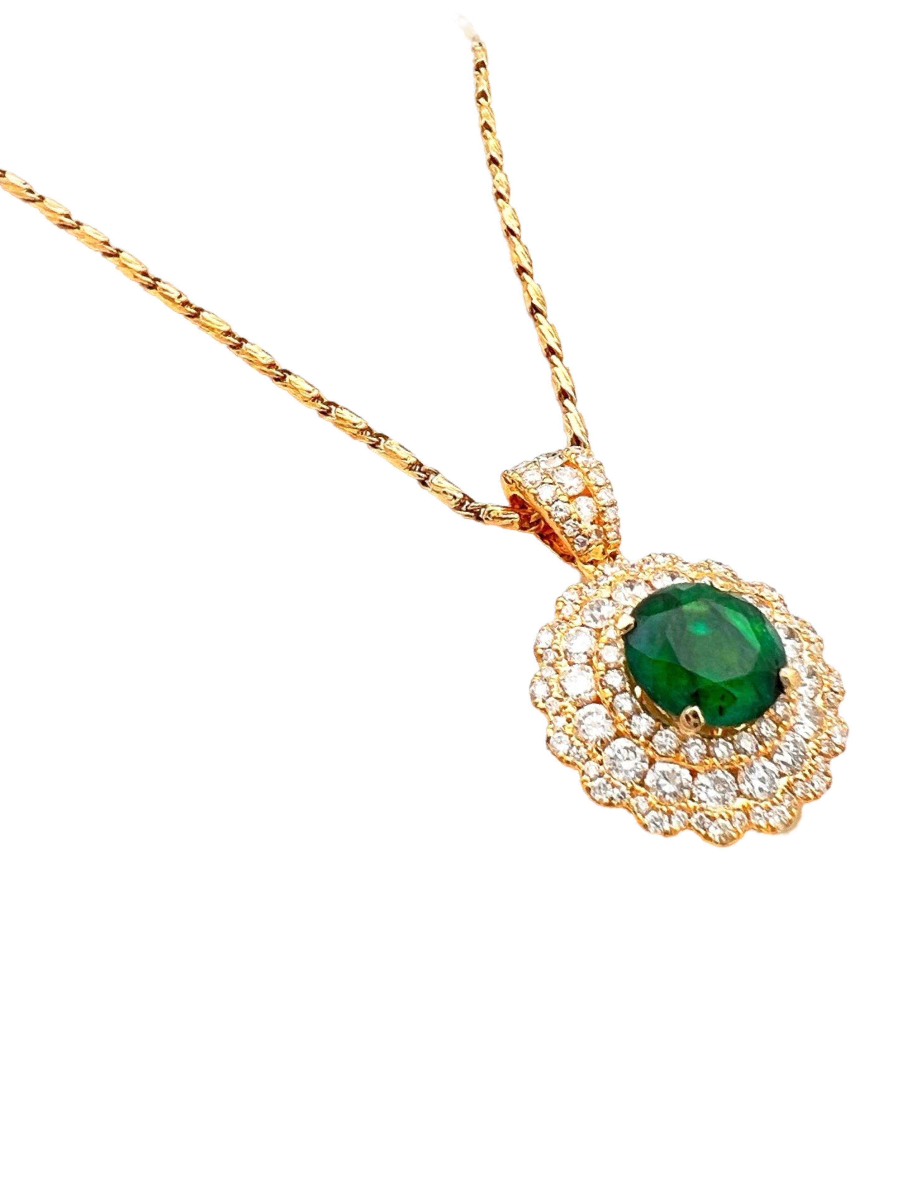 2.31Ct Trapiche Emerald N/O (Col.)Cert. & 1.84Ct Dia 18K Yel-Gold Pendant-Chain