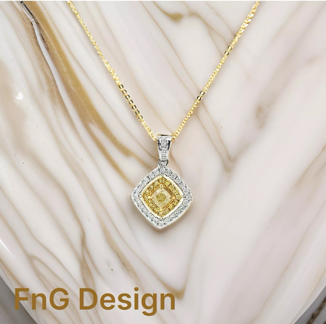1.15 TCW Natural Yellow & White Diamonds Set In 18K White-Yellow Gold With Rolo Chain