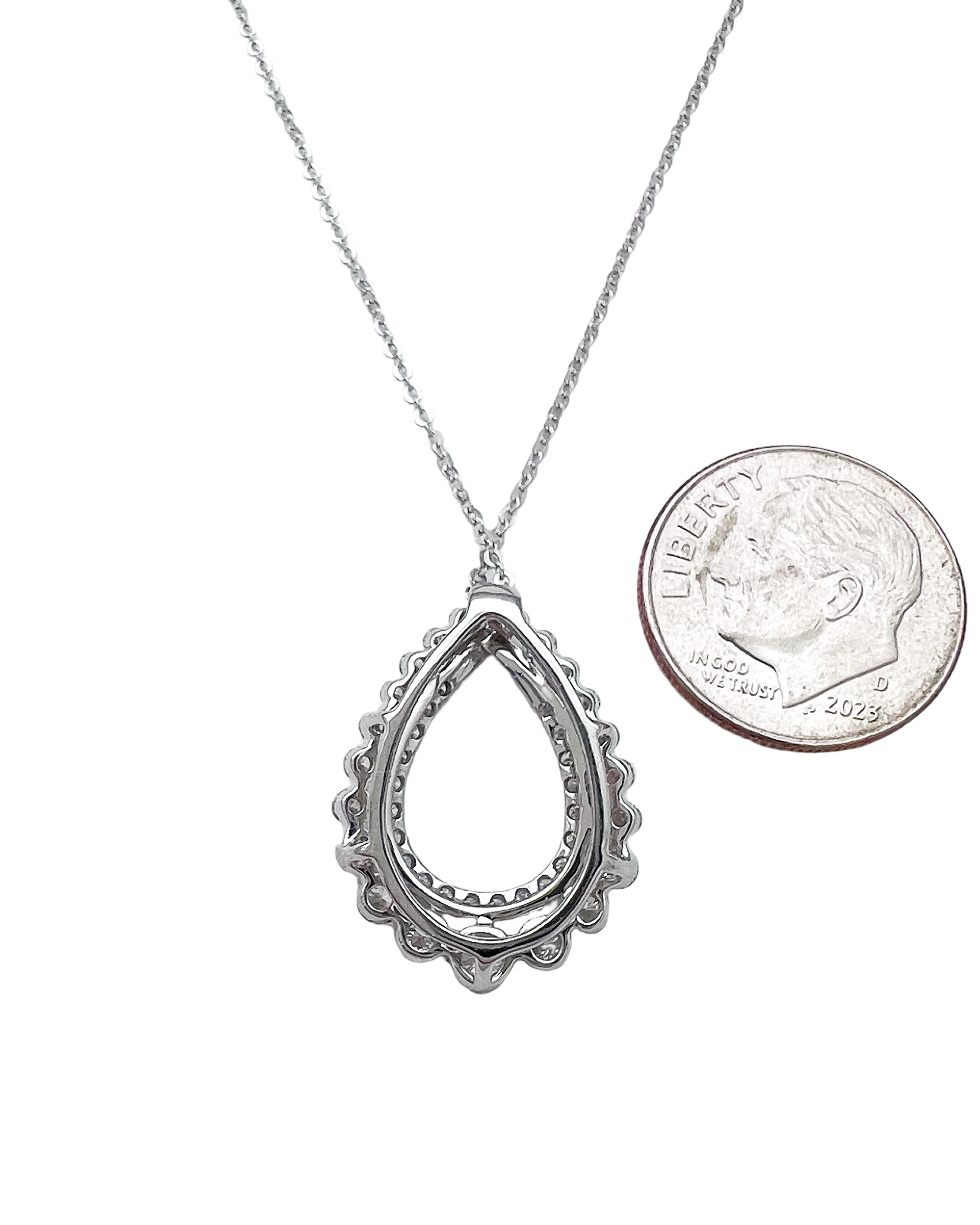1.28 Carats Diamond VS2 Set In 18 Karat White Gold Pendant With Rolo Diamond-Cut Chain 18 Inches