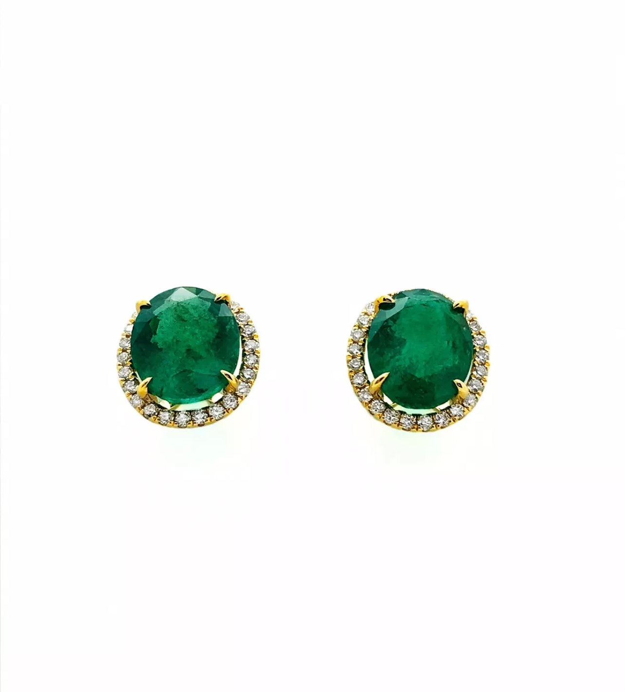 8.44 Ct Emerald F1-F2 (Brazilian)Certified & 0.80 Ct Dia 14K Yellow Gold Earring