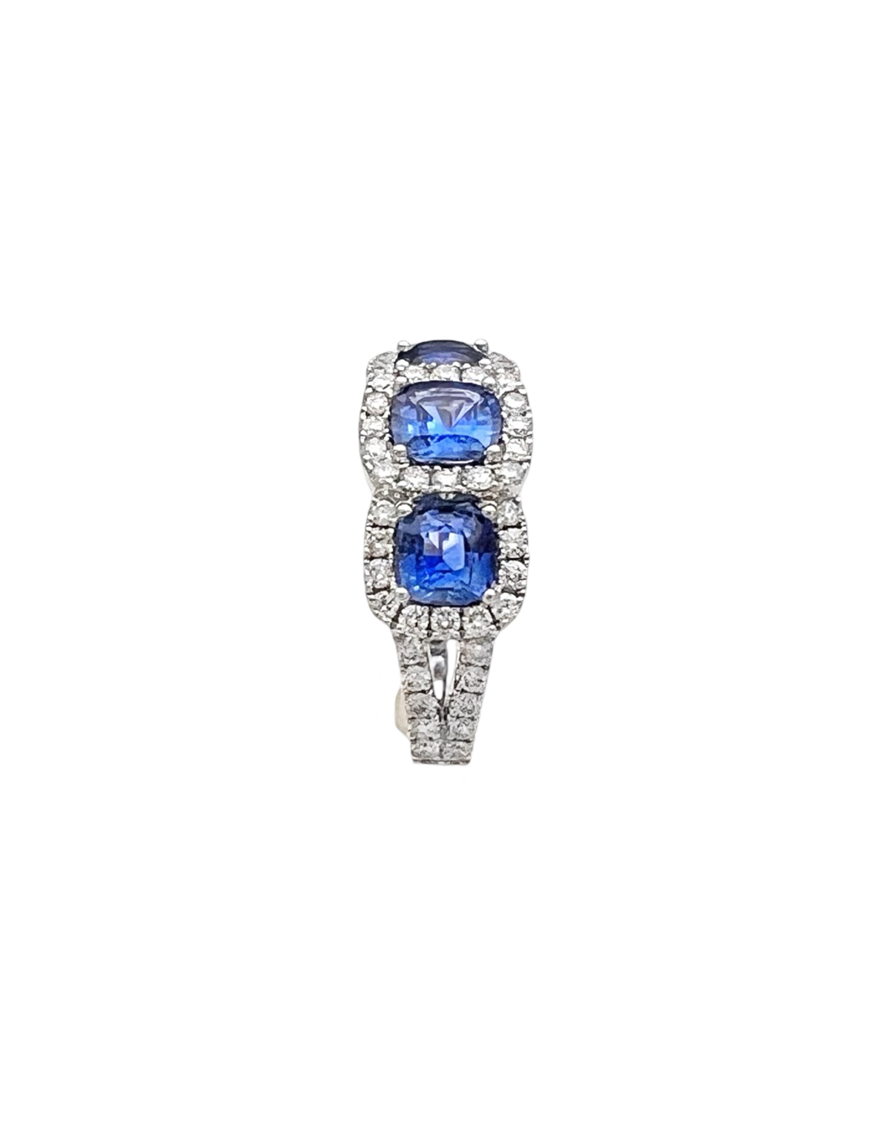 1.56Cts Sapphires Ceylon(Med Blue) 0.75Cts Diamonds 14K White Gold Ring