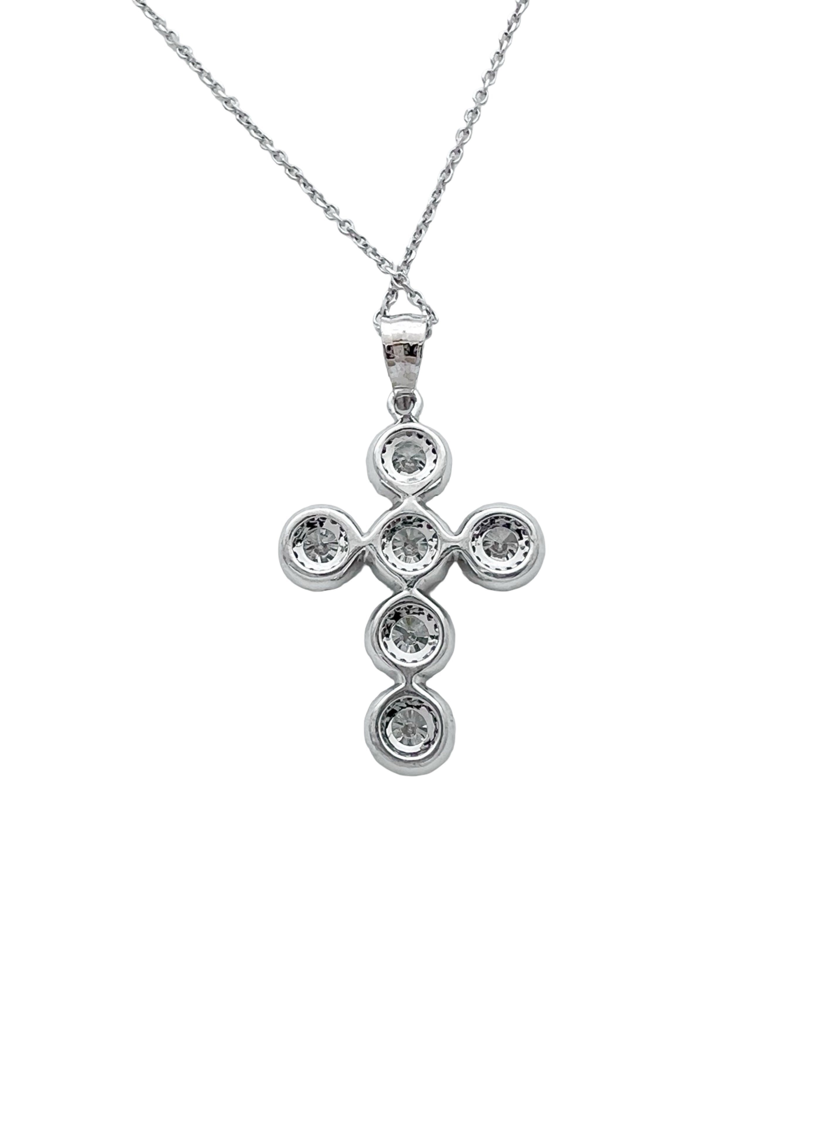1.72 Carats Diamonds VS2 Set In 14 Karat White Gold With 14 Karat White Gold Diamond-Cut Rolo Chain 17 Inches Adjust 18 Inches