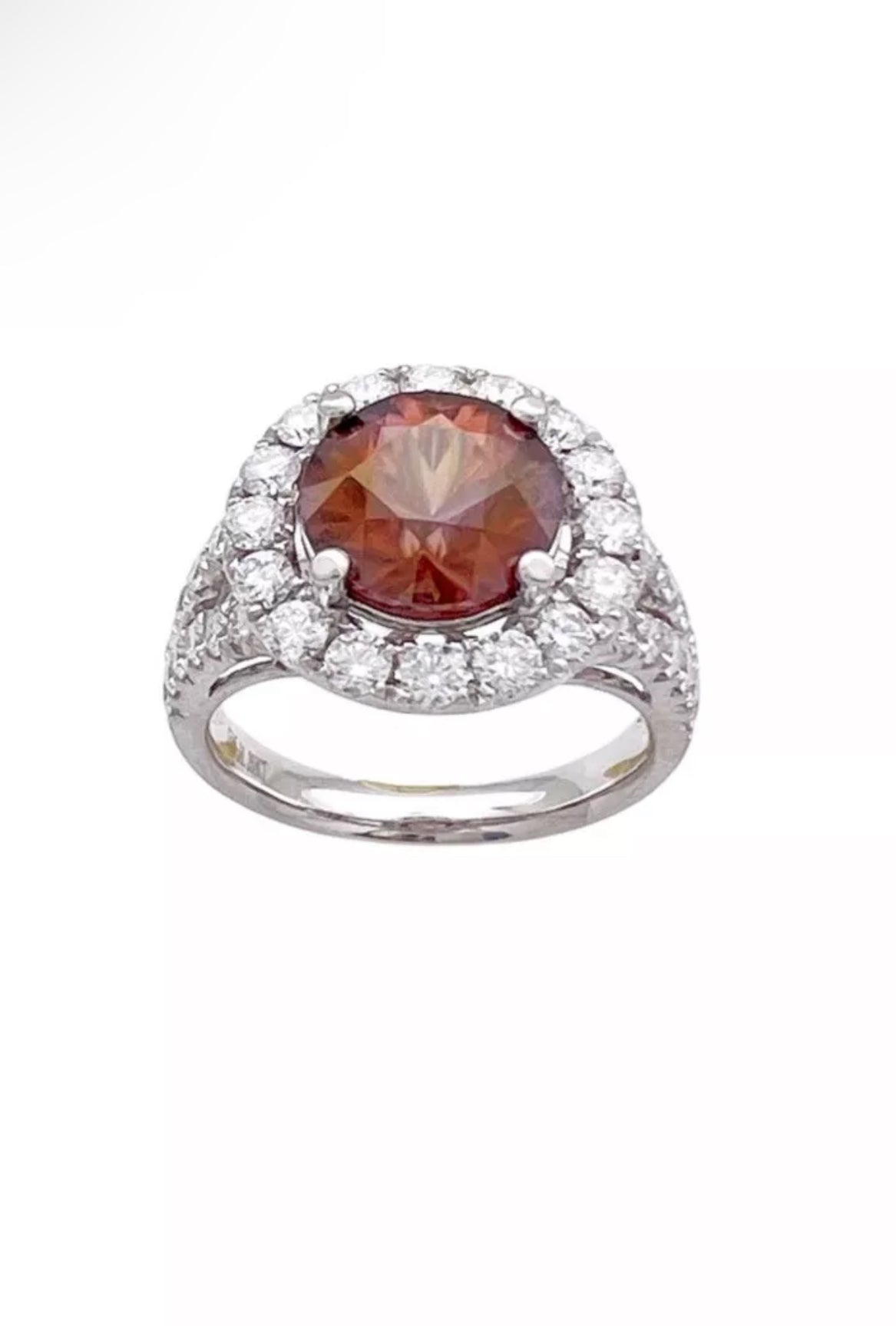 4.17Cts Orangy-Brown Zircon(Certified) & 1.52Cts Diamonds 14K White Gold Ring