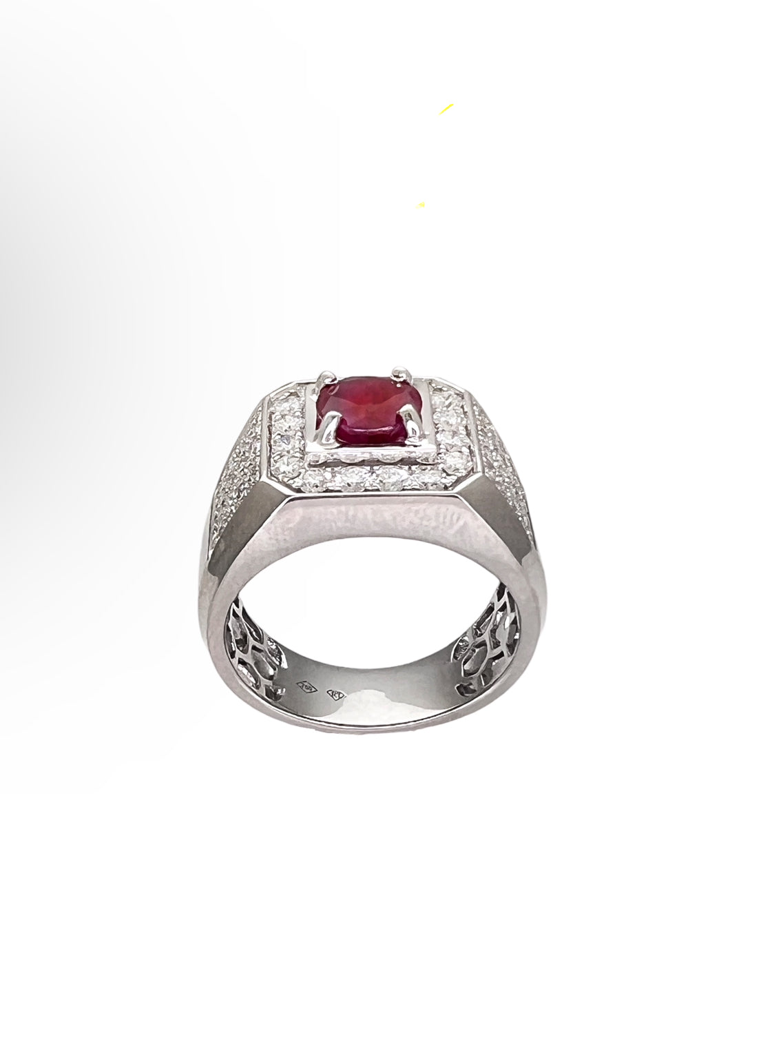 1.60Cts Burma Ruby Certified W/ 1.59Cts Diamonds 18K White Gold Ring