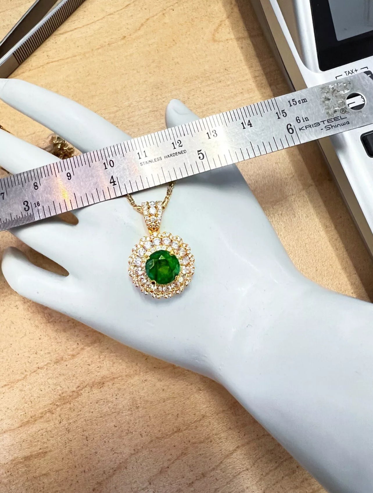 2.31Ct Trapiche Emerald N/O (Col.)Cert. & 1.84Ct Dia 18K Yel-Gold Pendant-Chain