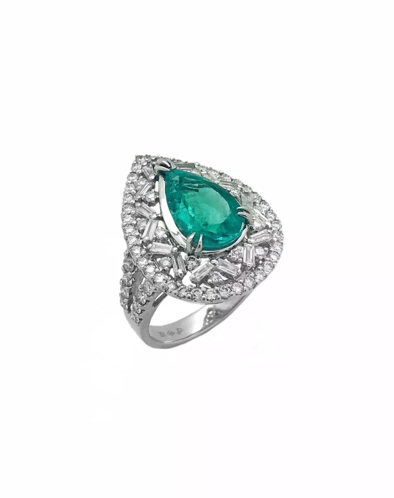 2.86 Cts. Emerald F2 (Colombian) Cert. & 1.92 Cts. Diamonds 18K White Gold Ring