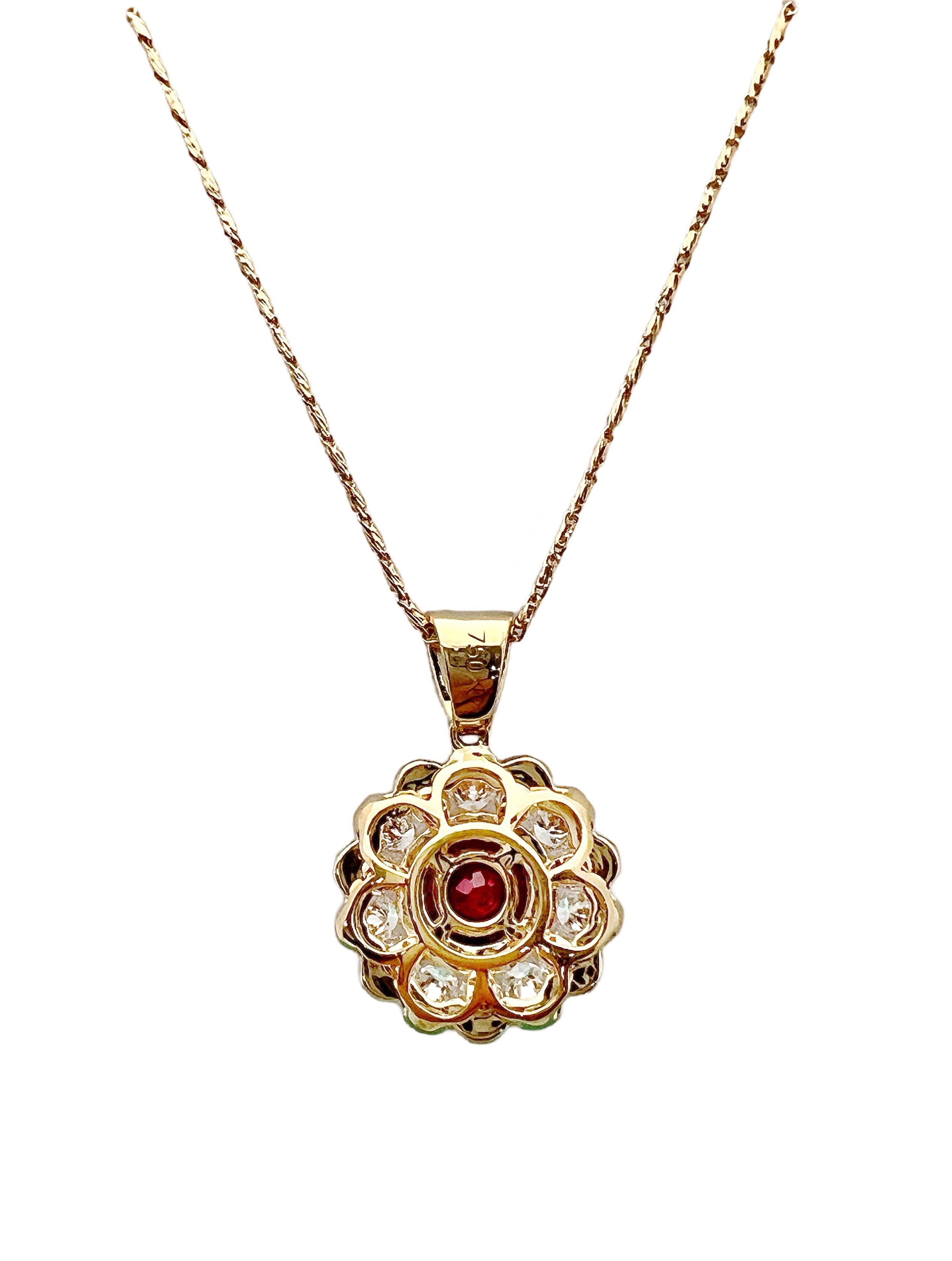 1.101 Carats Certified Burma Ruby & 1.70 Carats Diamonds, 18K Yellow Gold Pendant & Chain