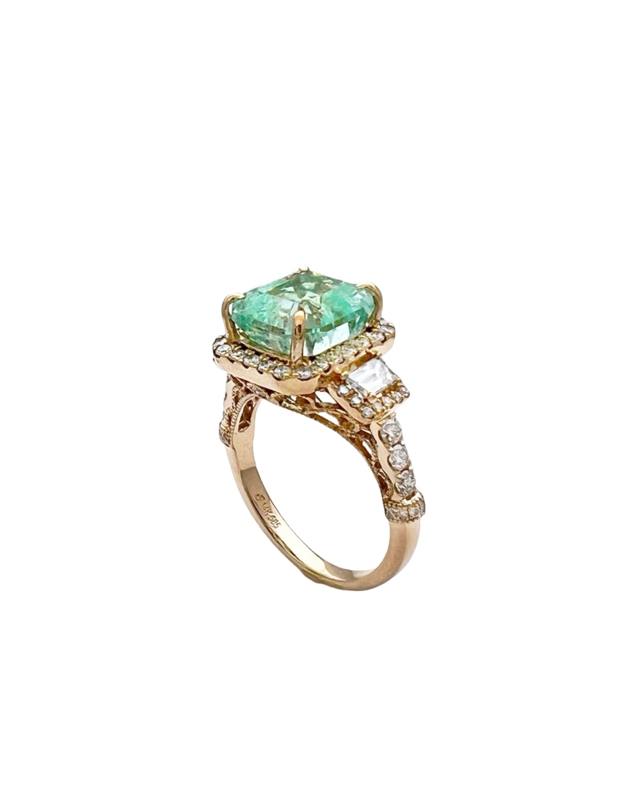4.19 Carats Colombian Emerald No Oil (Certified) & 1.13 Carats Diamonds VS2 Set In 14 Karat Yellow Gold Ring