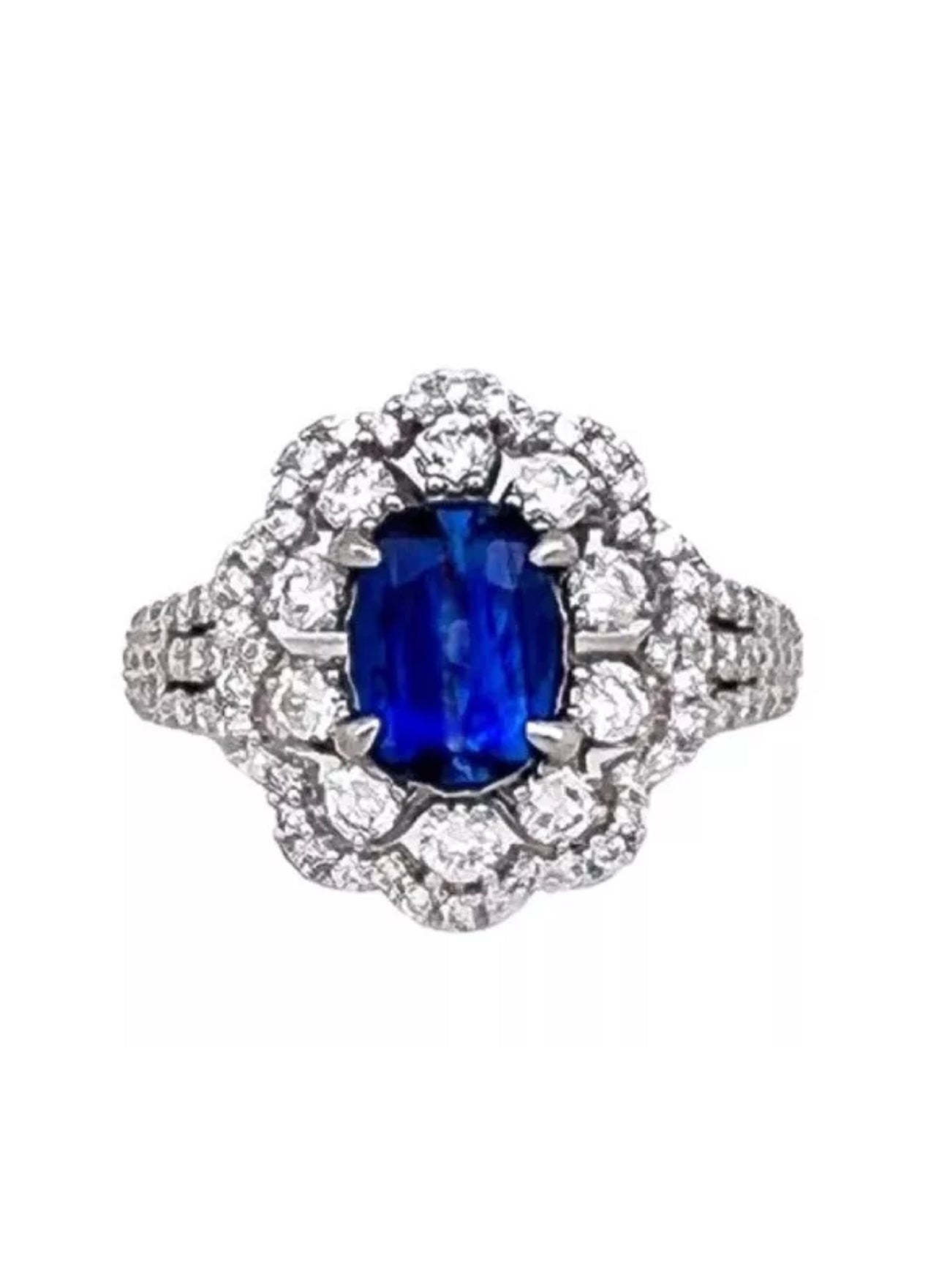1.230 Carats Light-Dark Blue Ceylon Sapphire GIA (Certified) W/ 1.42 Carats Diamonds, 18K White Gold Ring