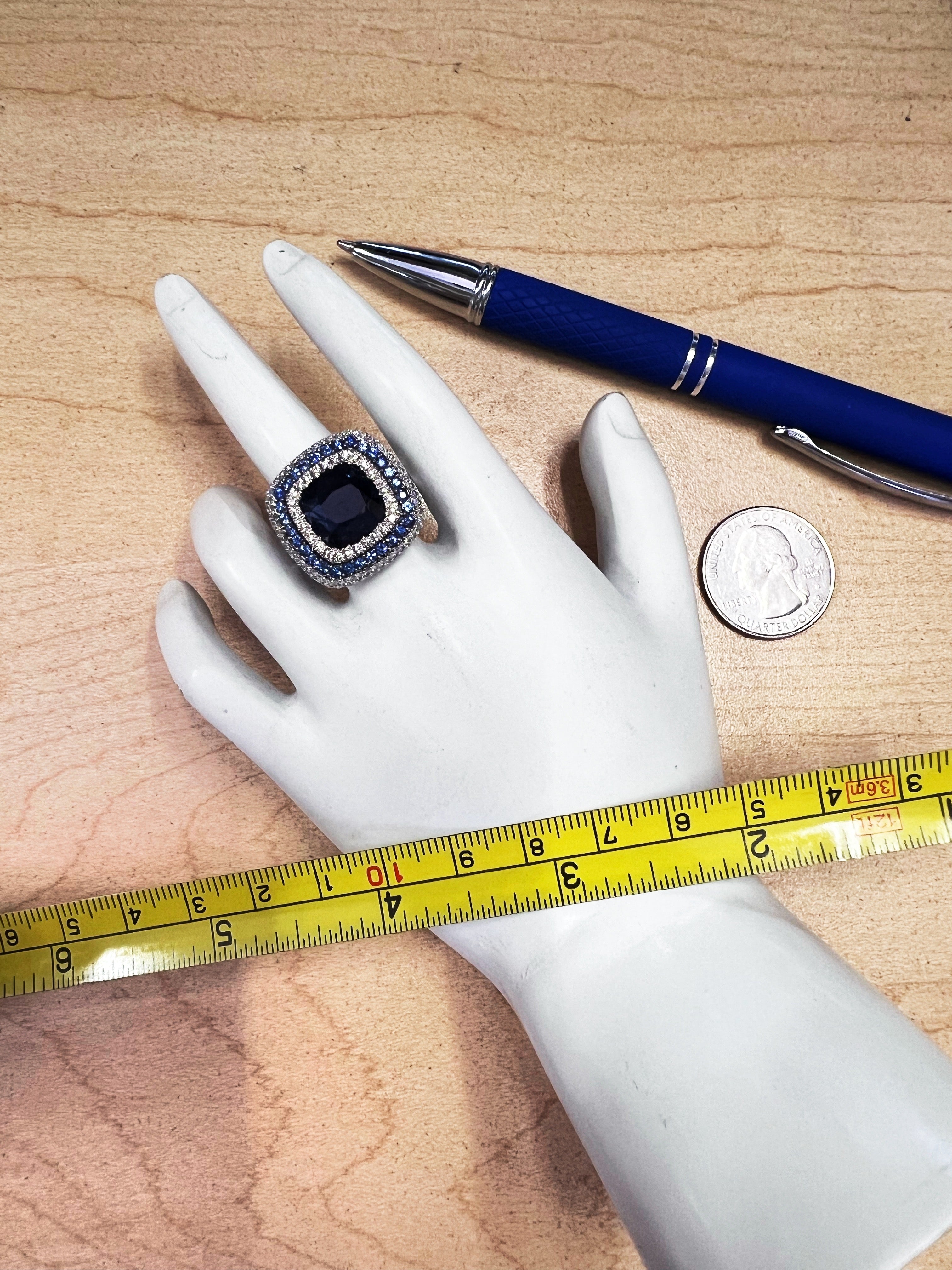 5.40 Carats Sapphire/Center 4.80 Sapphire Madagascar And 1.02 Carats Diamond VS2 Set 14 Karat White Gold Ring