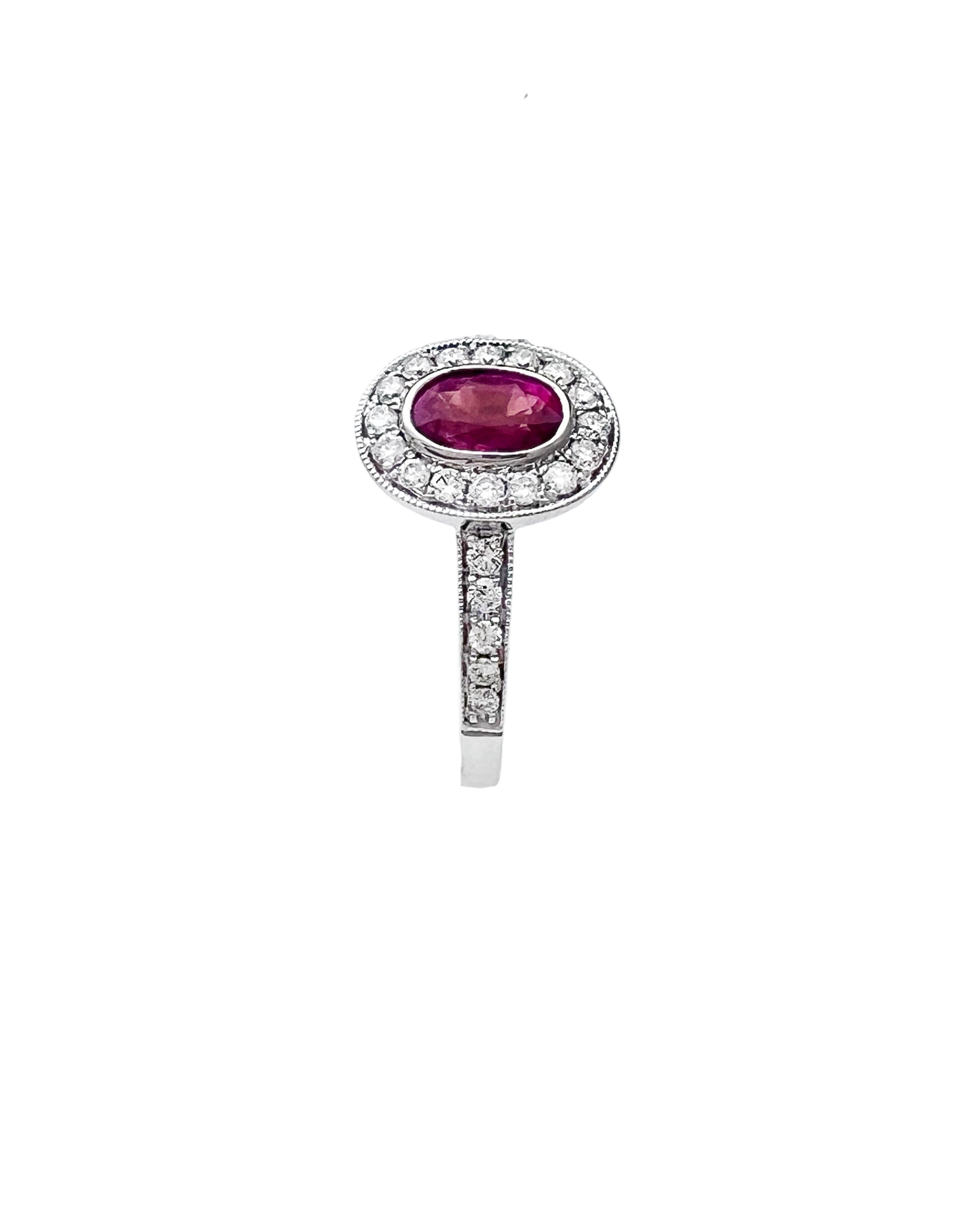 0.29 Carats Diamond VS2 & 0.76 Carats Red Ruby Set In 14 Karat White Gold Ring