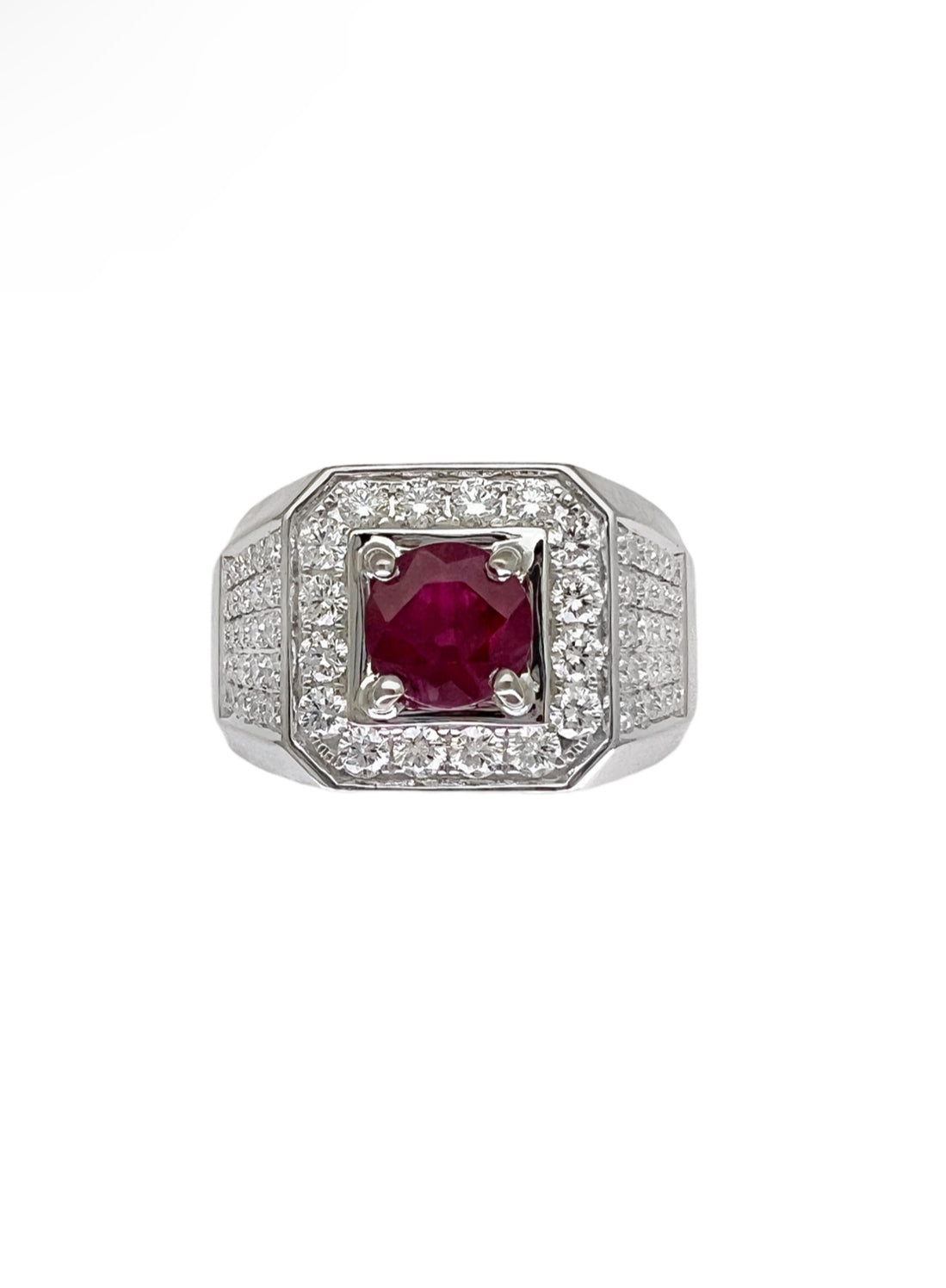 1.60Cts Burma Ruby Certified W/ 1.59Cts Diamonds 18K White Gold Ring