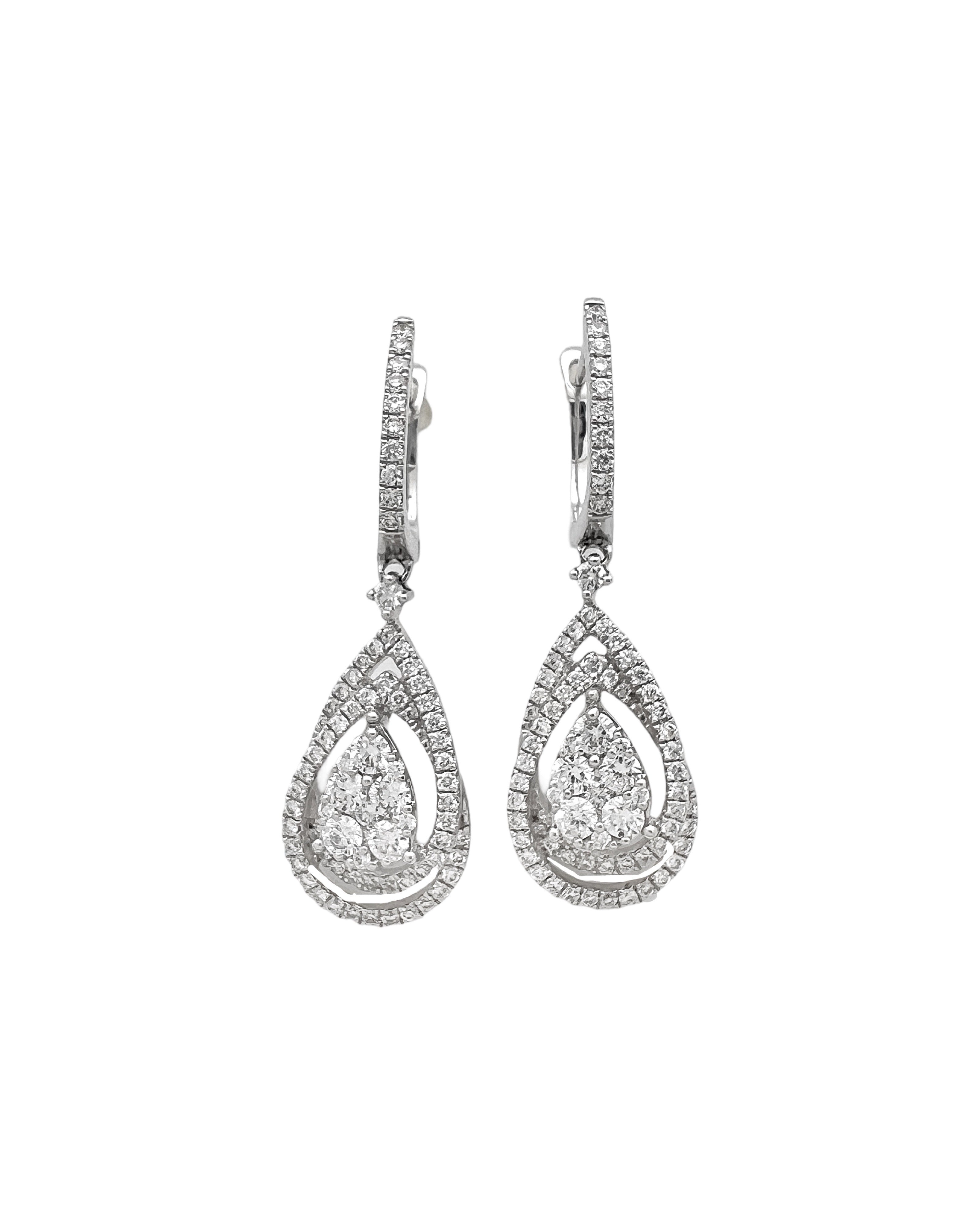1.55 Total Carat Weight Diamonds 18K White Gold Earrings