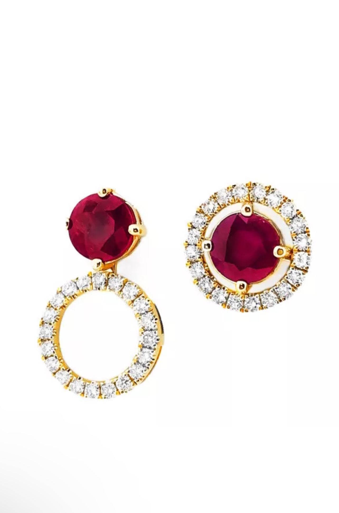2.89 Carats Rubies (Certified) & 0.80 Carats Diamonds 14K Yellow Gold Earrings (3-Way Wear)