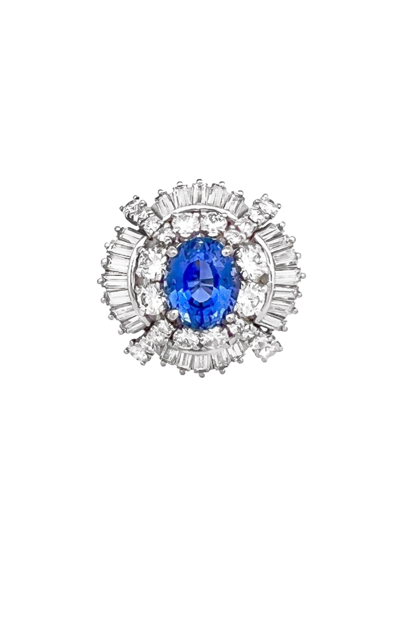 4.45Cts Sapphire Heated(Med Violetish-Blue) 5.61Cts Diamonds Cert. Platinum Ring