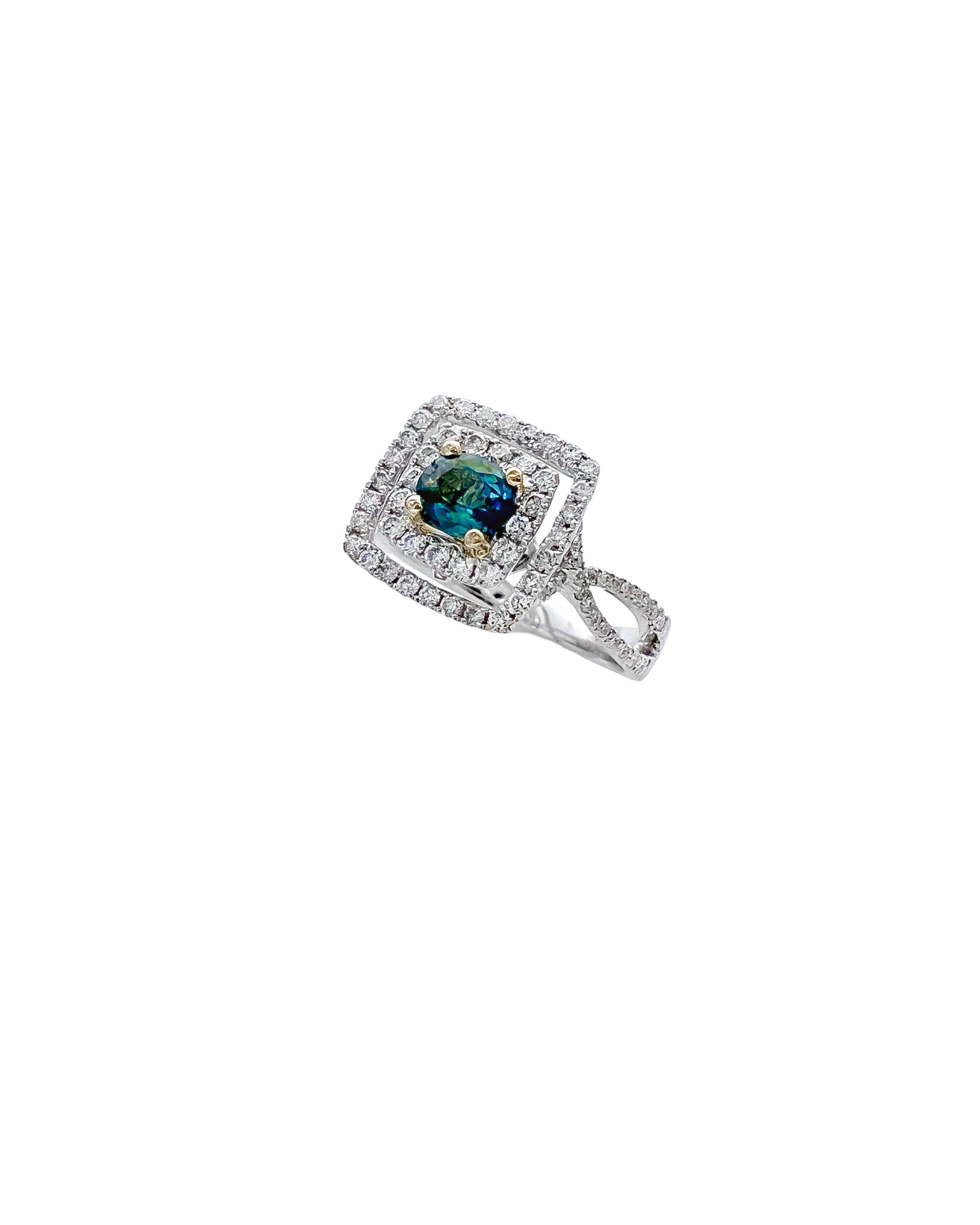 0.56 Carats Alexandrite GIA (Certified) & 0.92 Carats Diamonds VS2 Set In 18 Karat White-Yellow Gold Ring