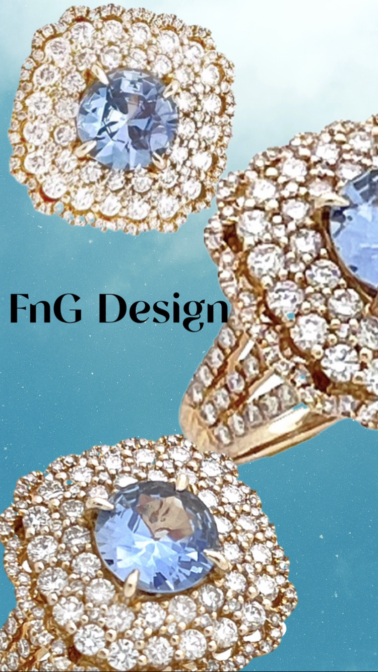 2.03 Cts Sapphire Unheated(Violetish Blue) 2.74 Cts Diamonds 14K Yel-Gold Ring